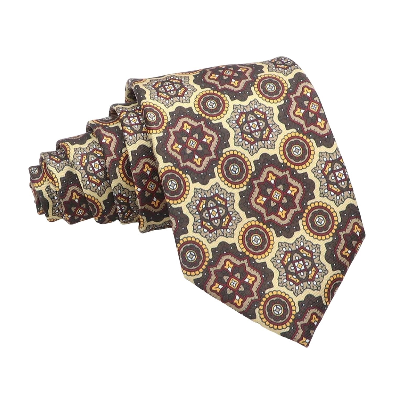 Yellow With Brown Medallion Necktie