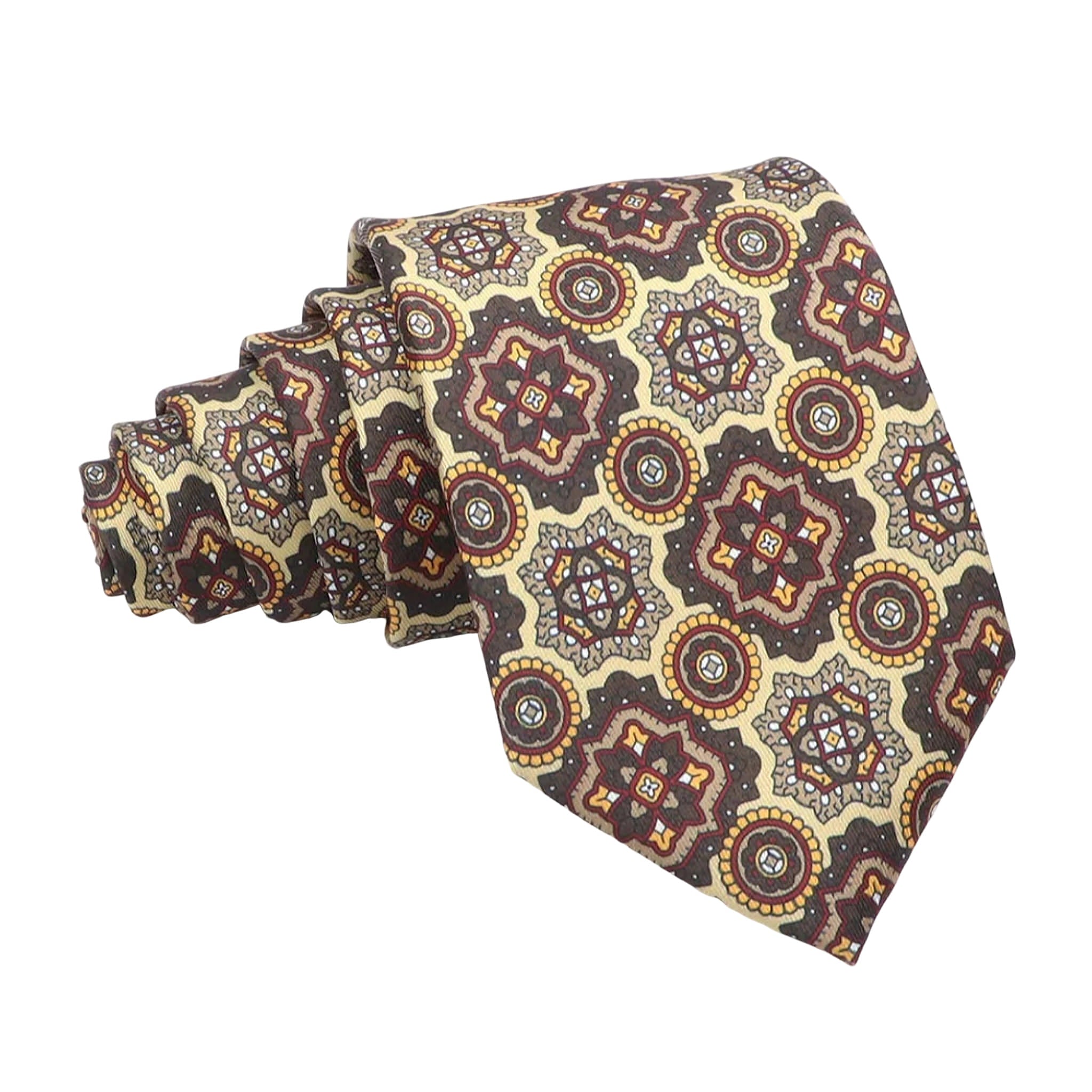 Beige Brown Geometric Necktie