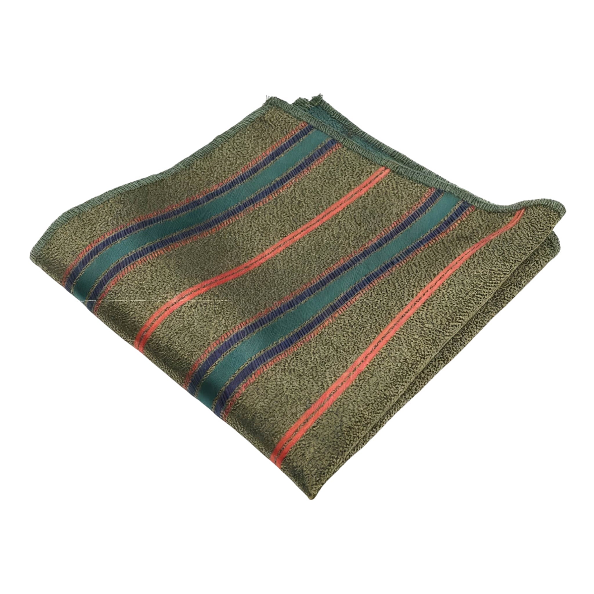 Olive Green Red Striped Pocket Square