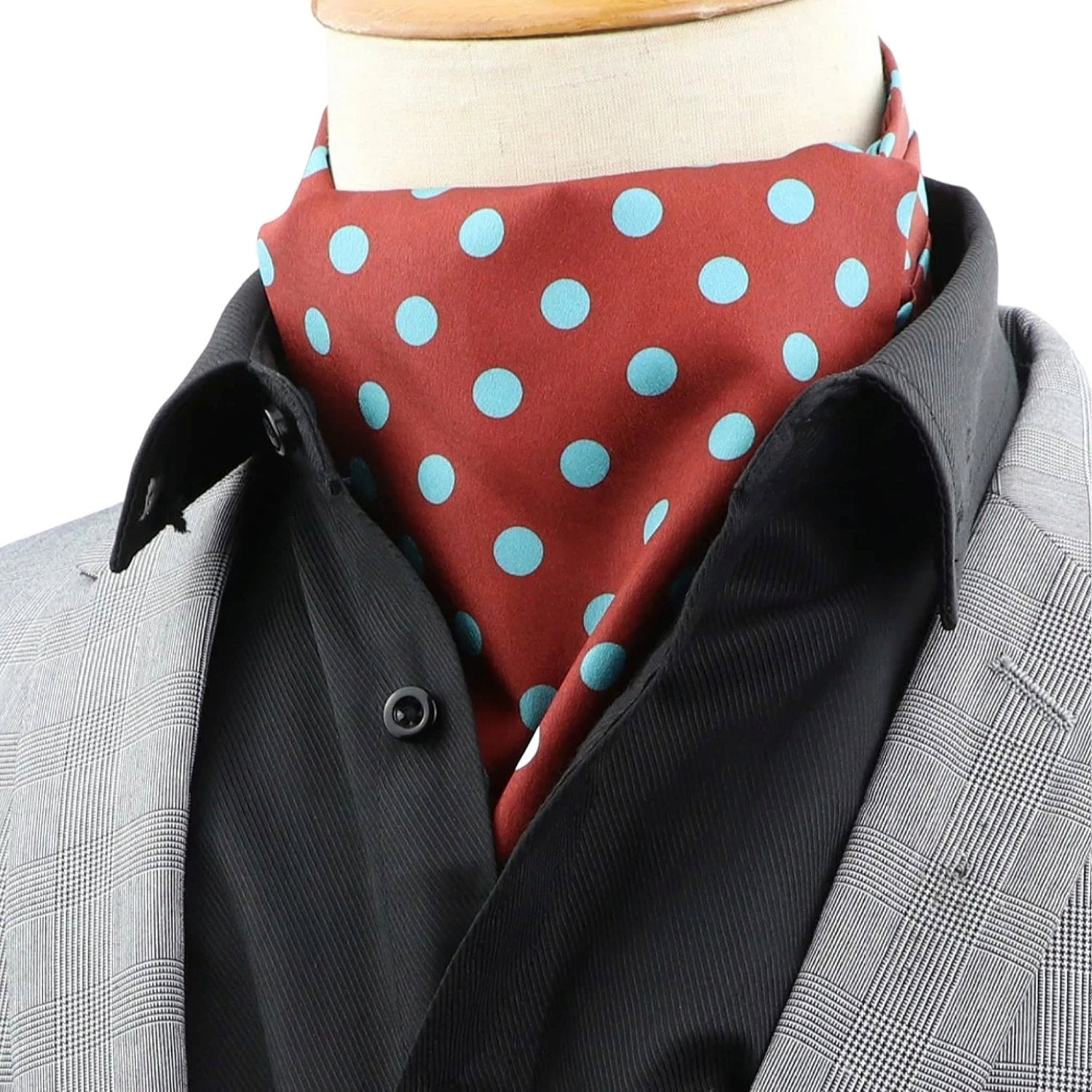 Red with Light Blue Polka Dots Ascot