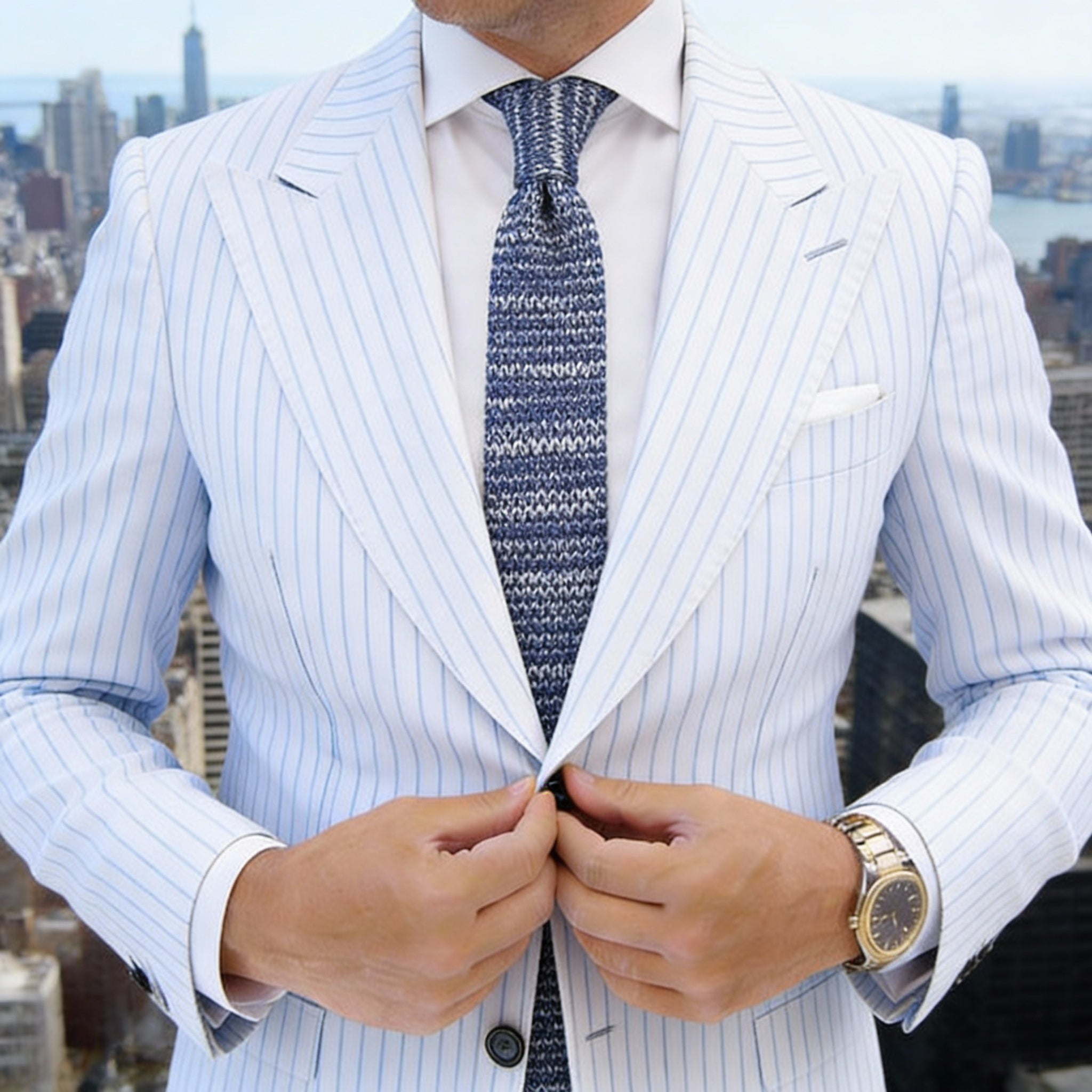 Navy Blue with White Knitted Necktie
