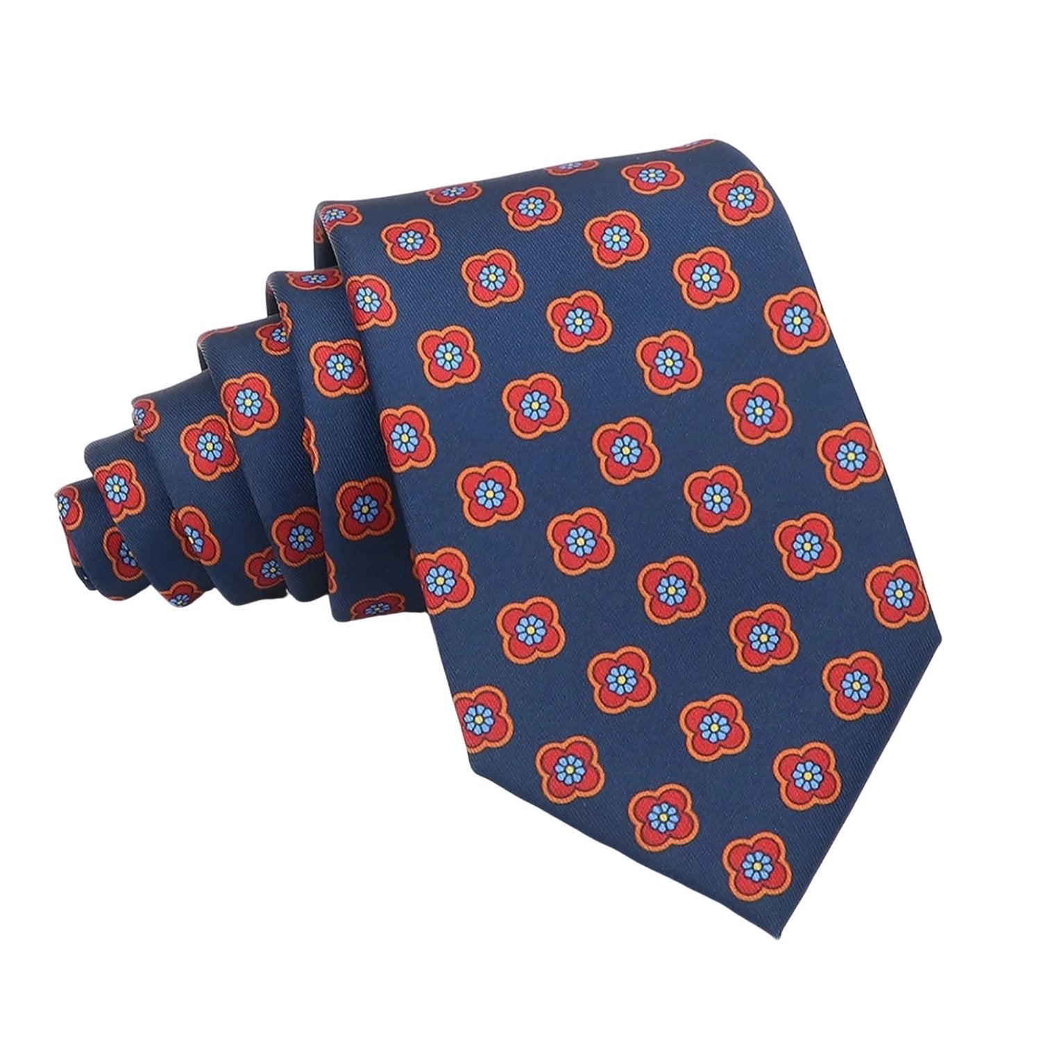 Navy Blue With Red Flower Necktie