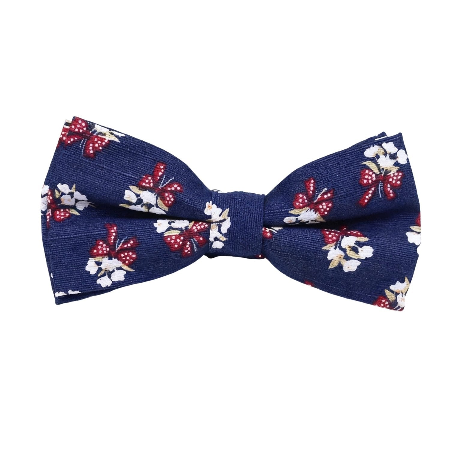 Navy Blue with Red White Flowers Bowtie