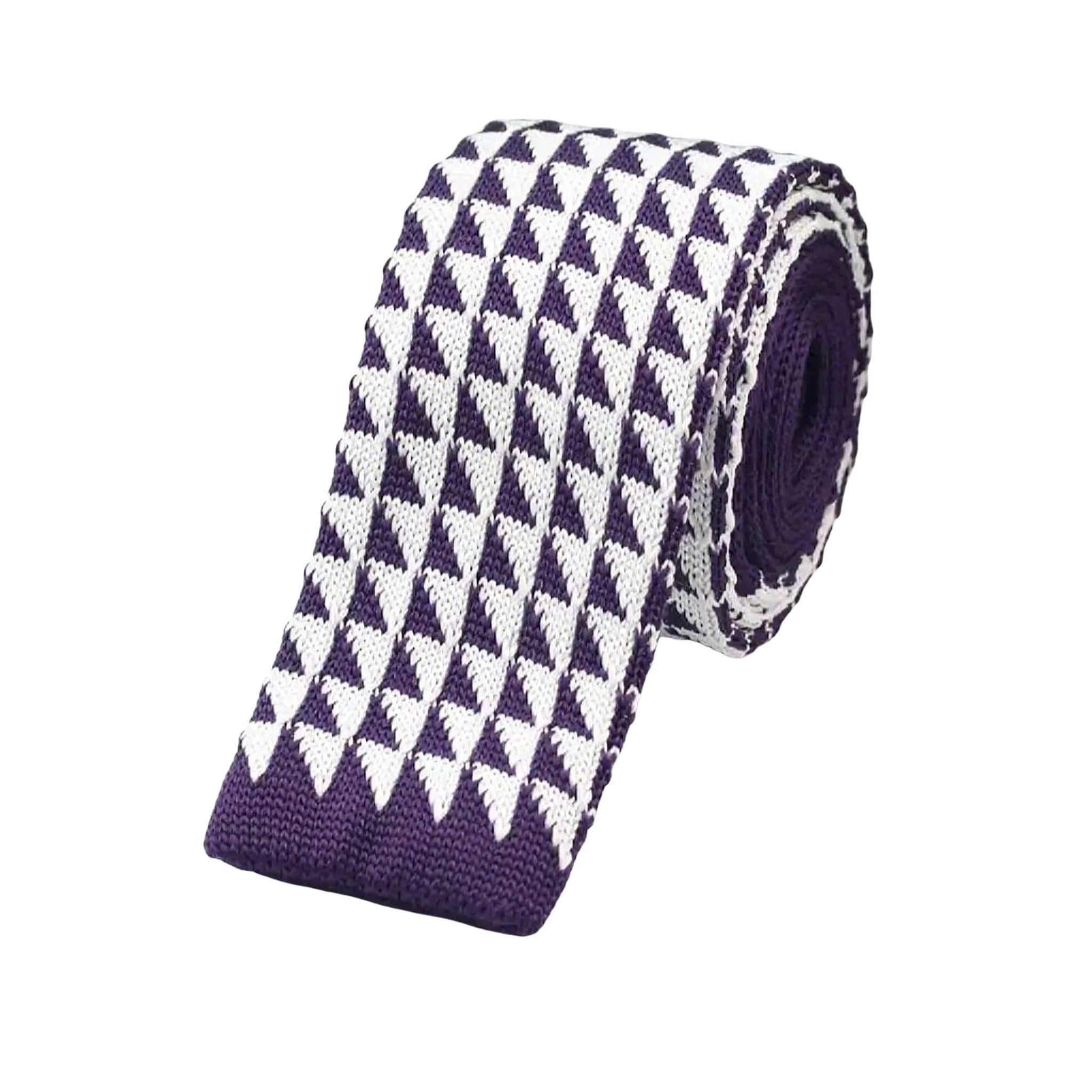 Purple White Triangle Knitted Necktie