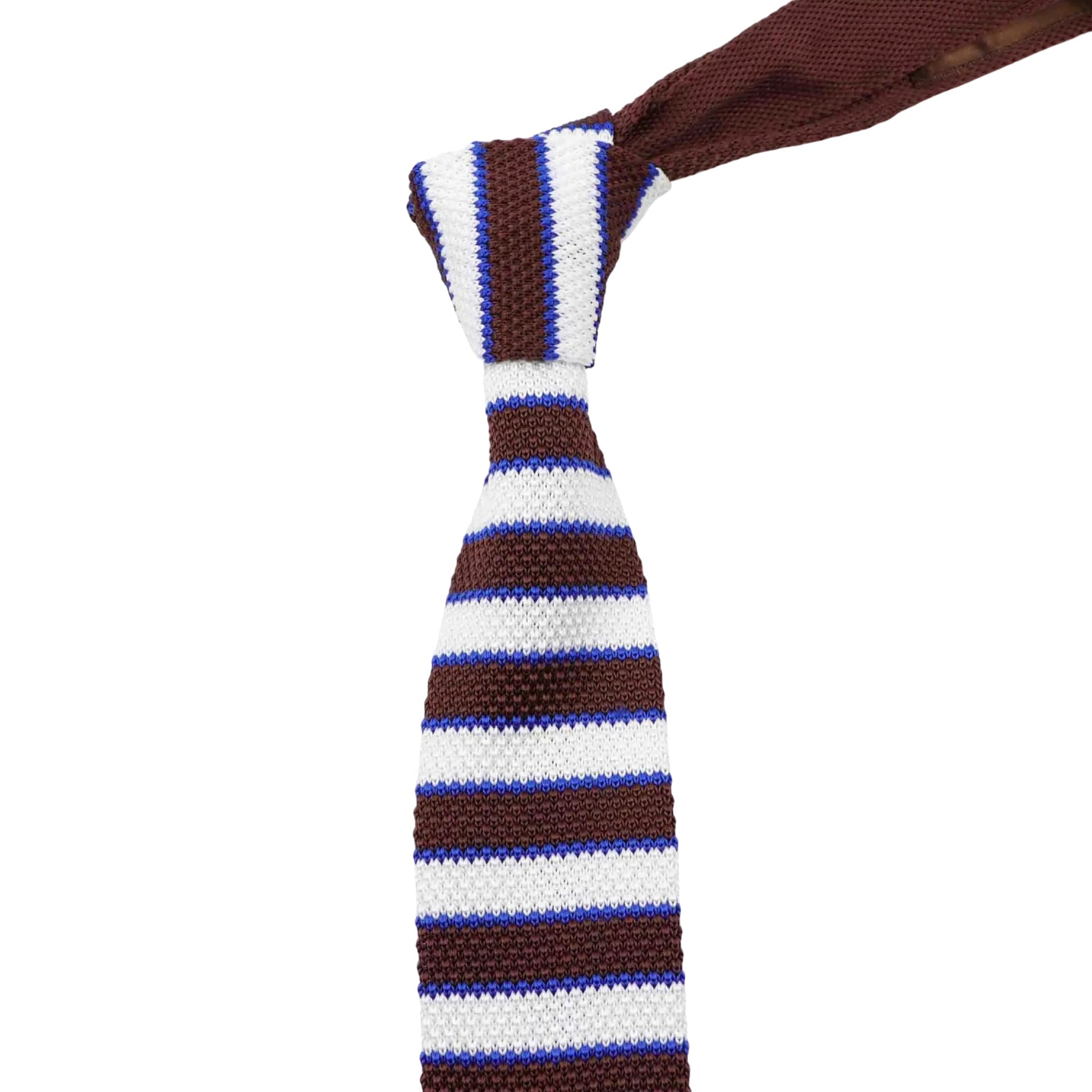 Brown White Blue Striped Knitted Tie