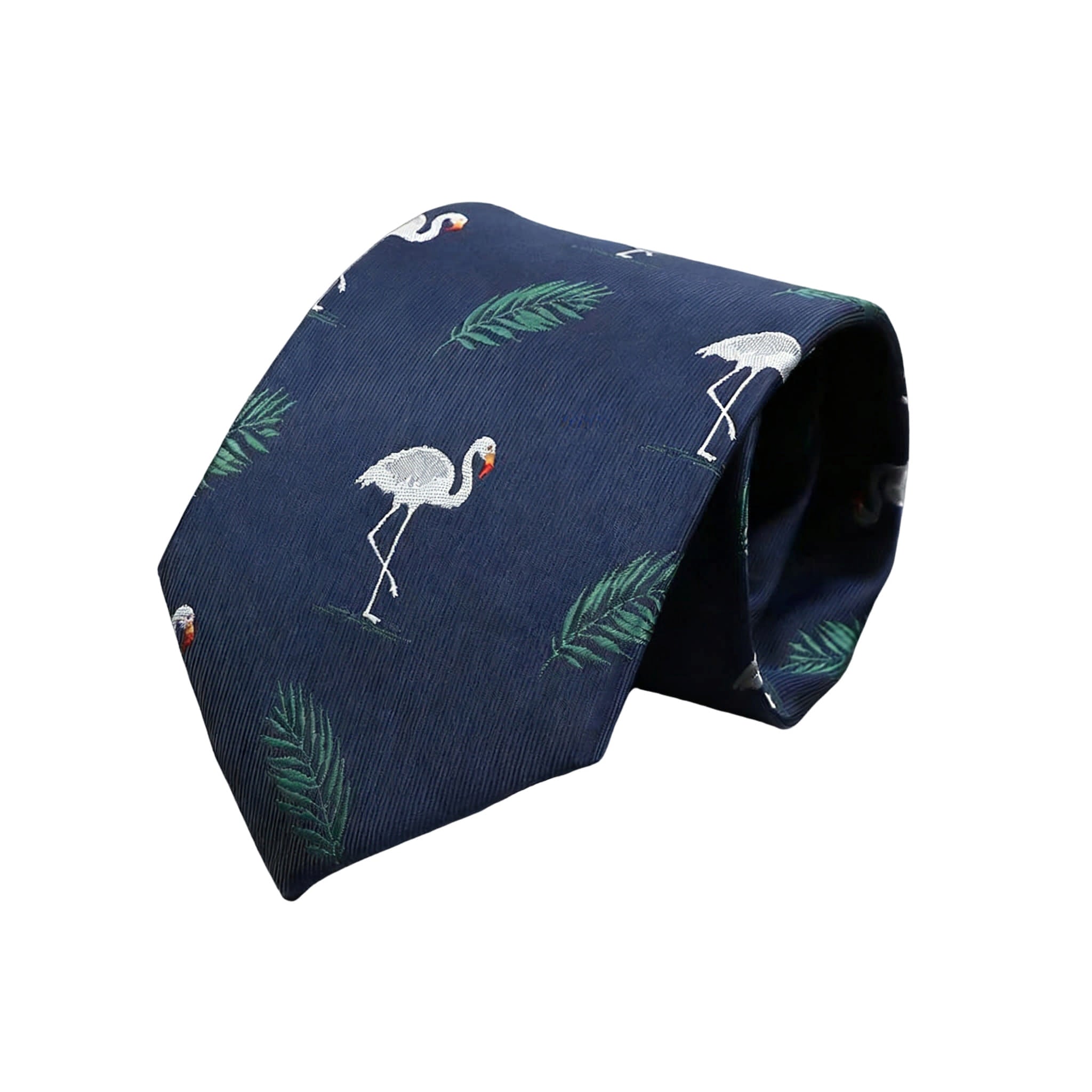Navy Blue Necktie With White Flamingo
