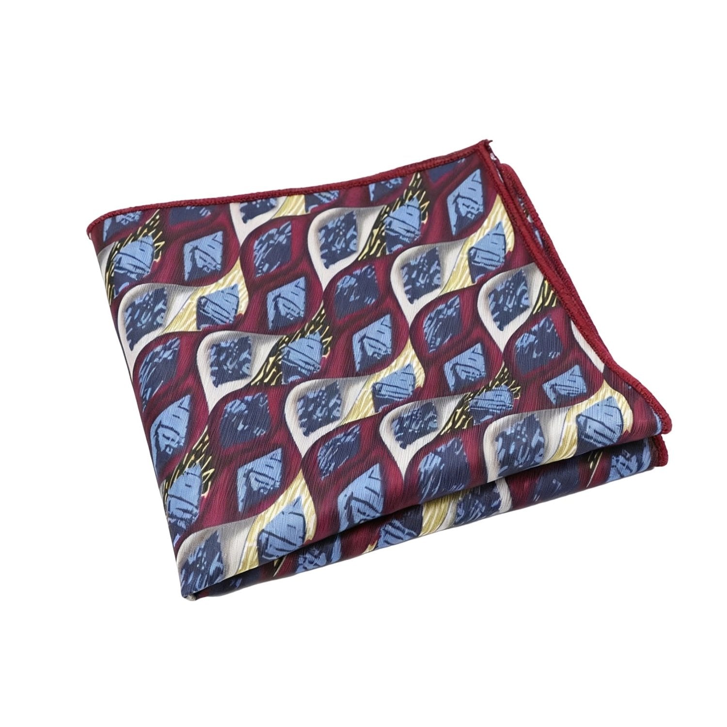 Burgundy With Blue Abstract Geometric Pocket Square
