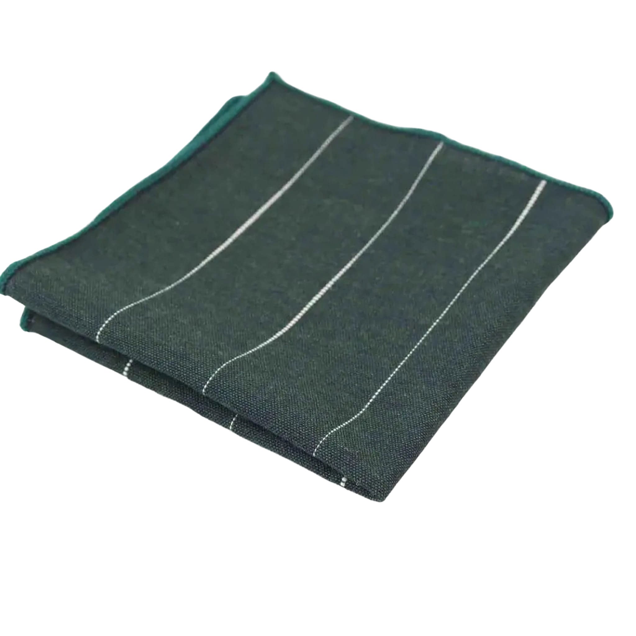 Dark Green White Striped Pocket Square
