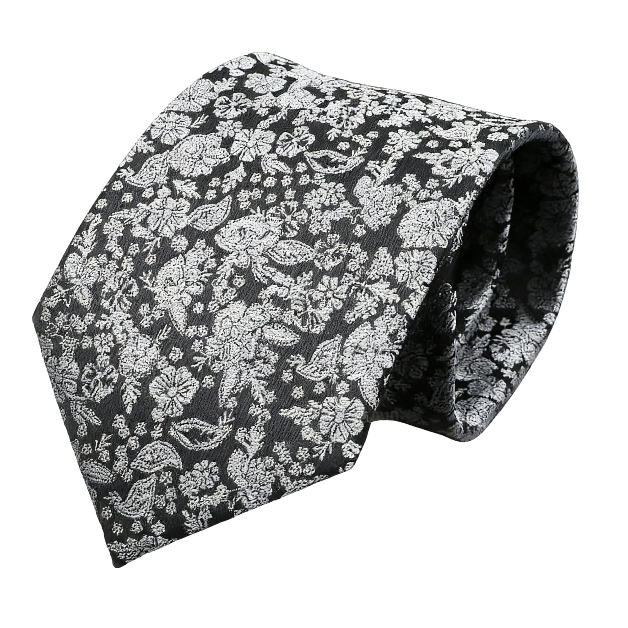 Black White Floral Necktie