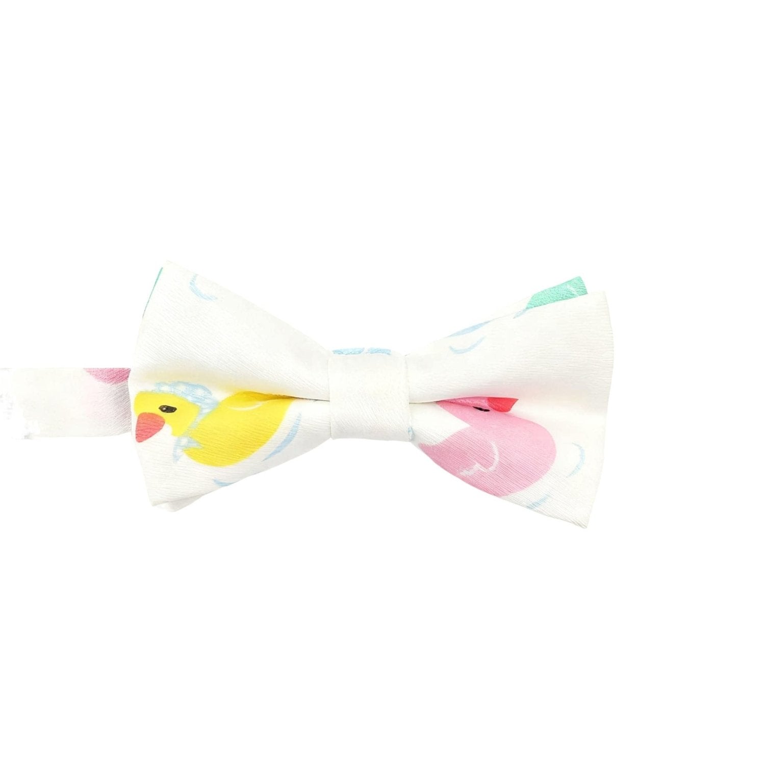White With Colorful Cartoon Ducks Bowtie