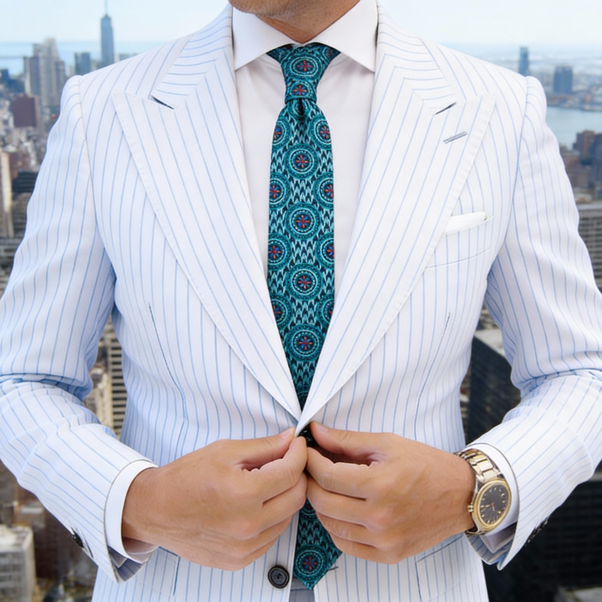 Light Blue with Teal Medallion Necktie