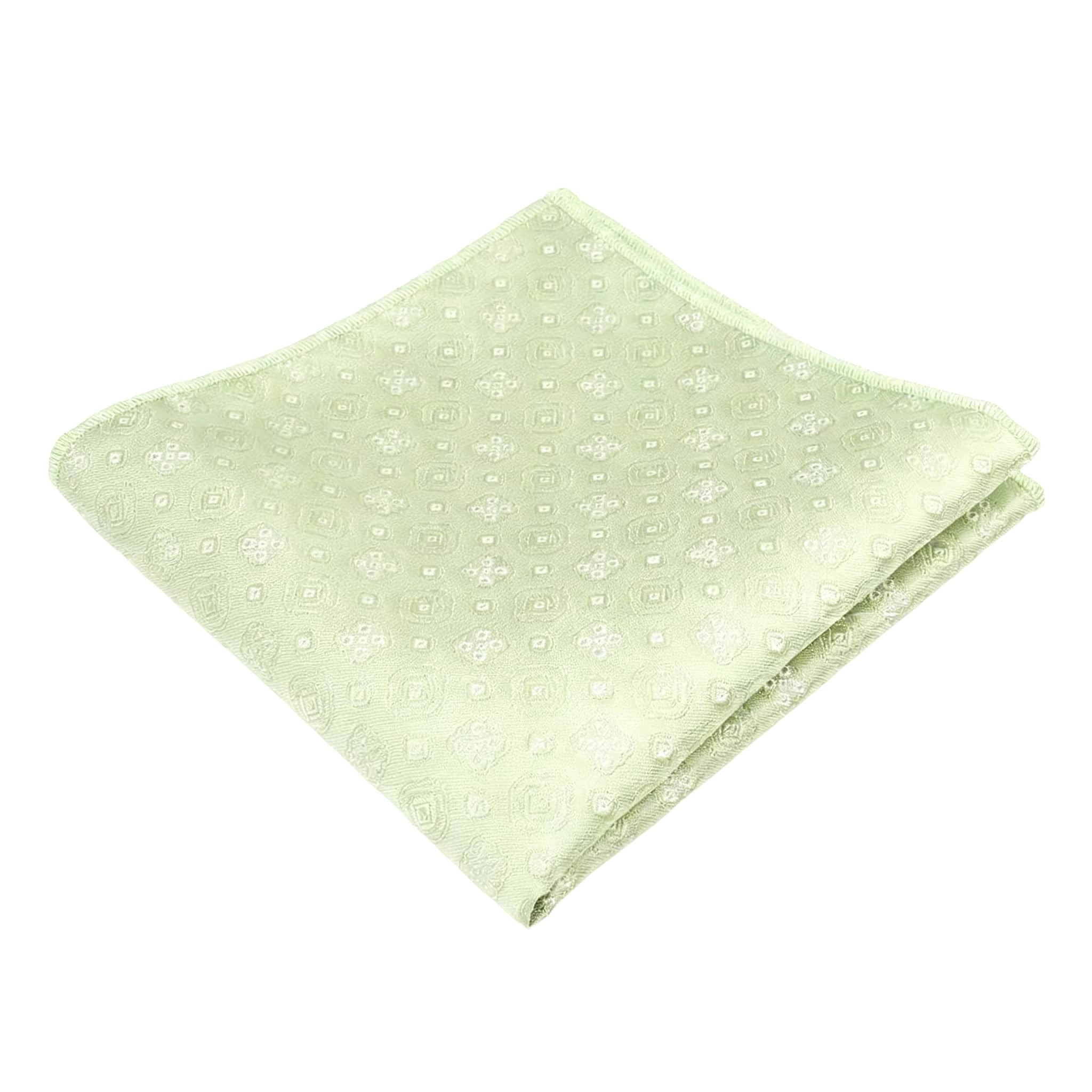 Pale Green White Geometric Pocket Square