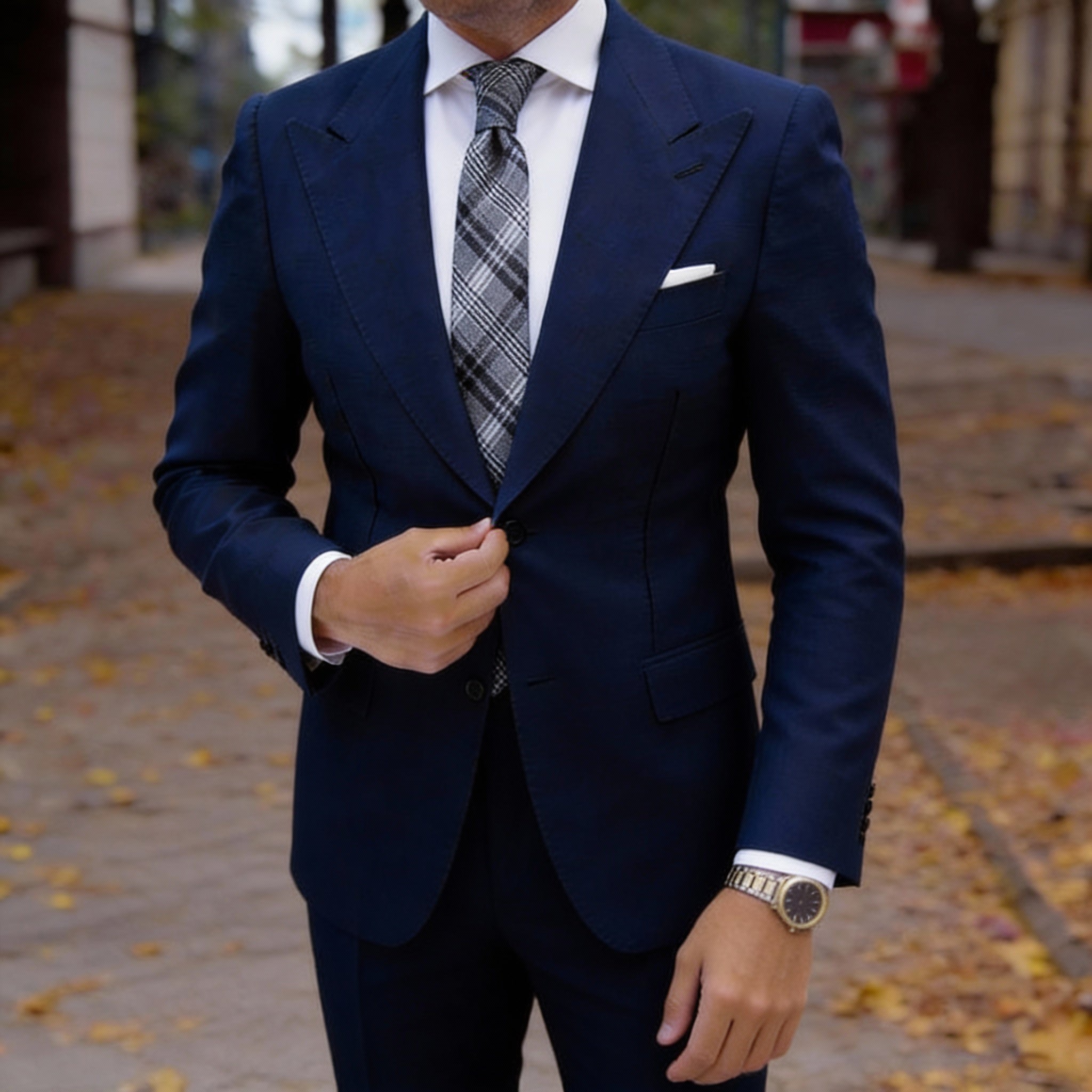 Gray With Black White Plaid Necktie