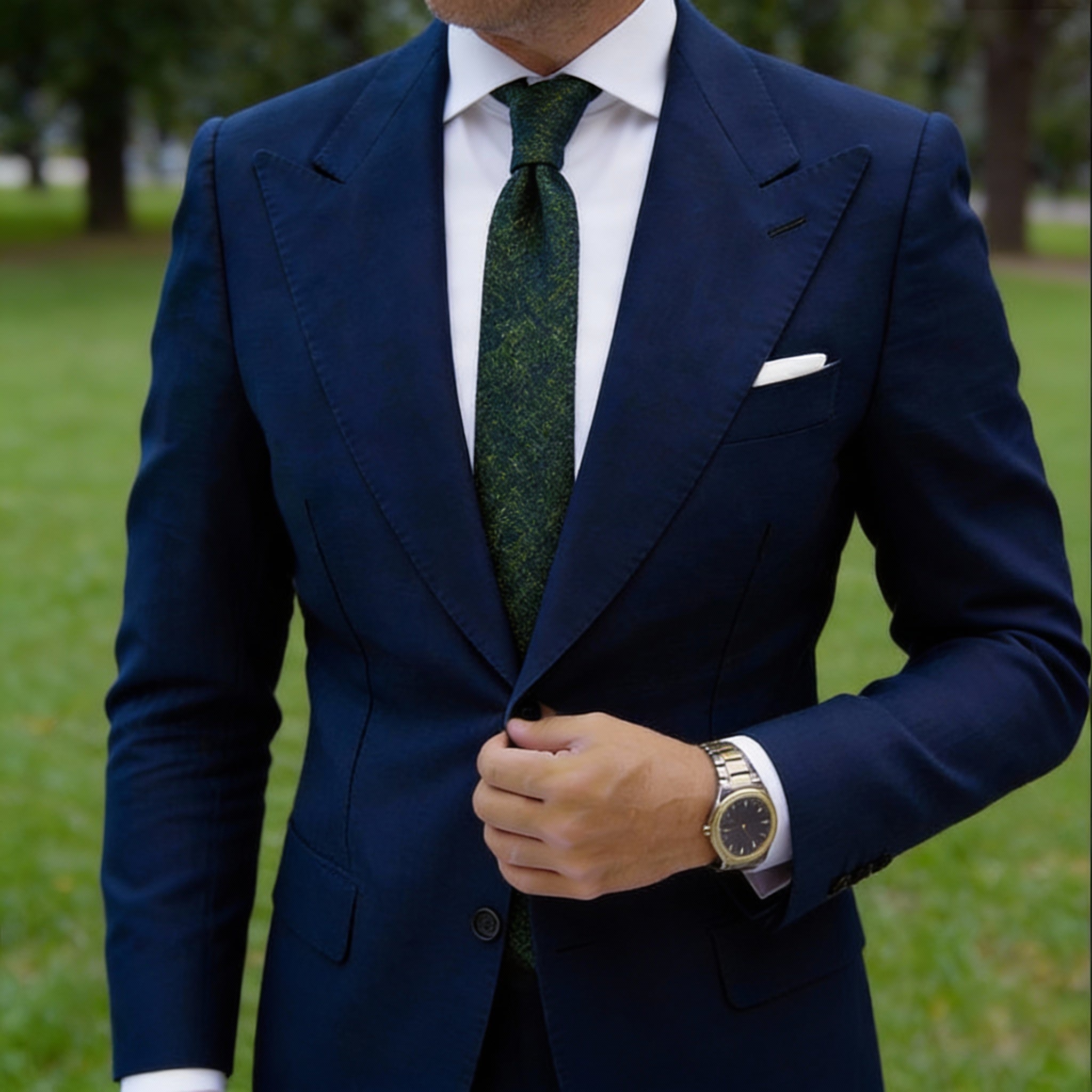 Dark Blue With Yellow Fine Textured Necktie