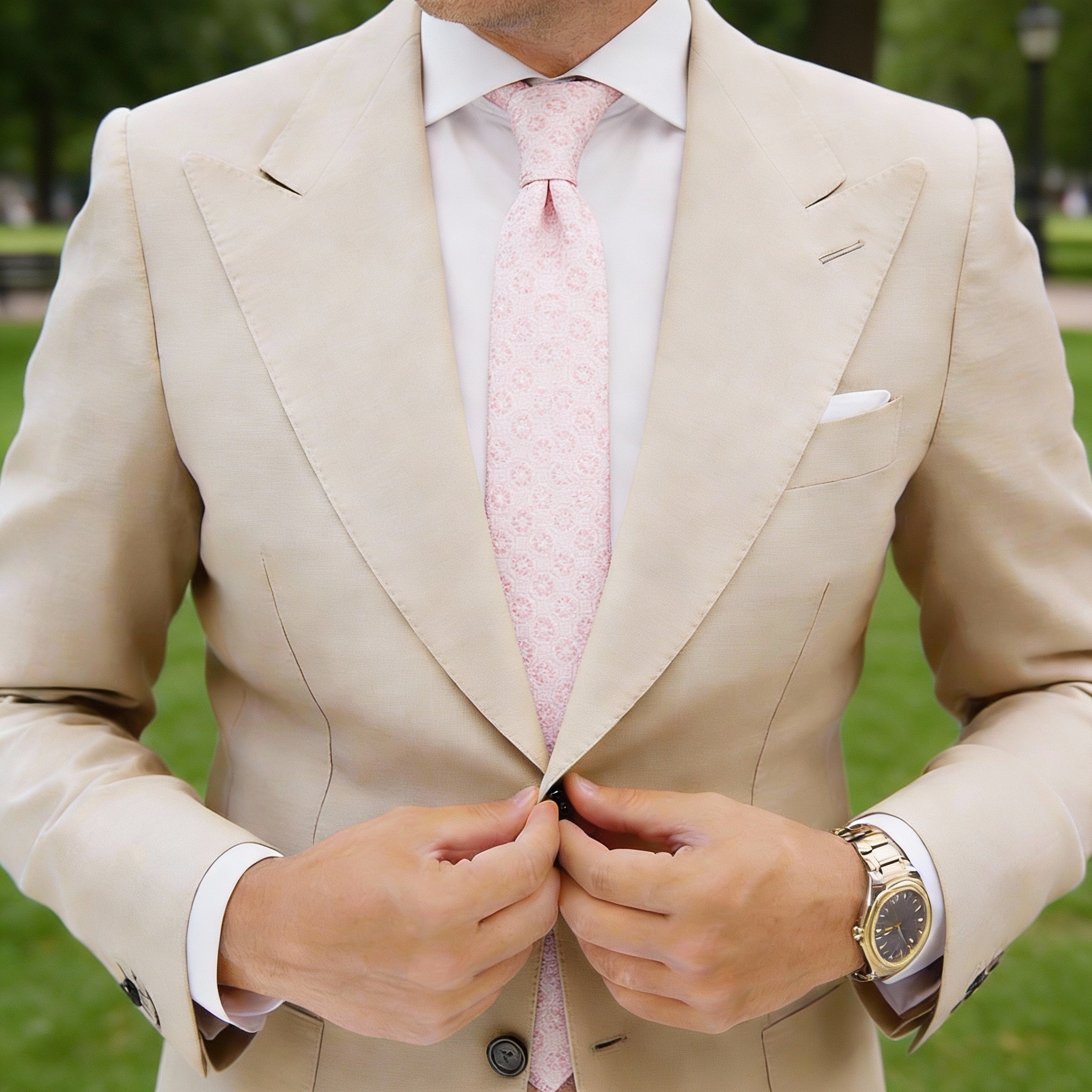 Light Pink With Pink Geometric Floral Necktie