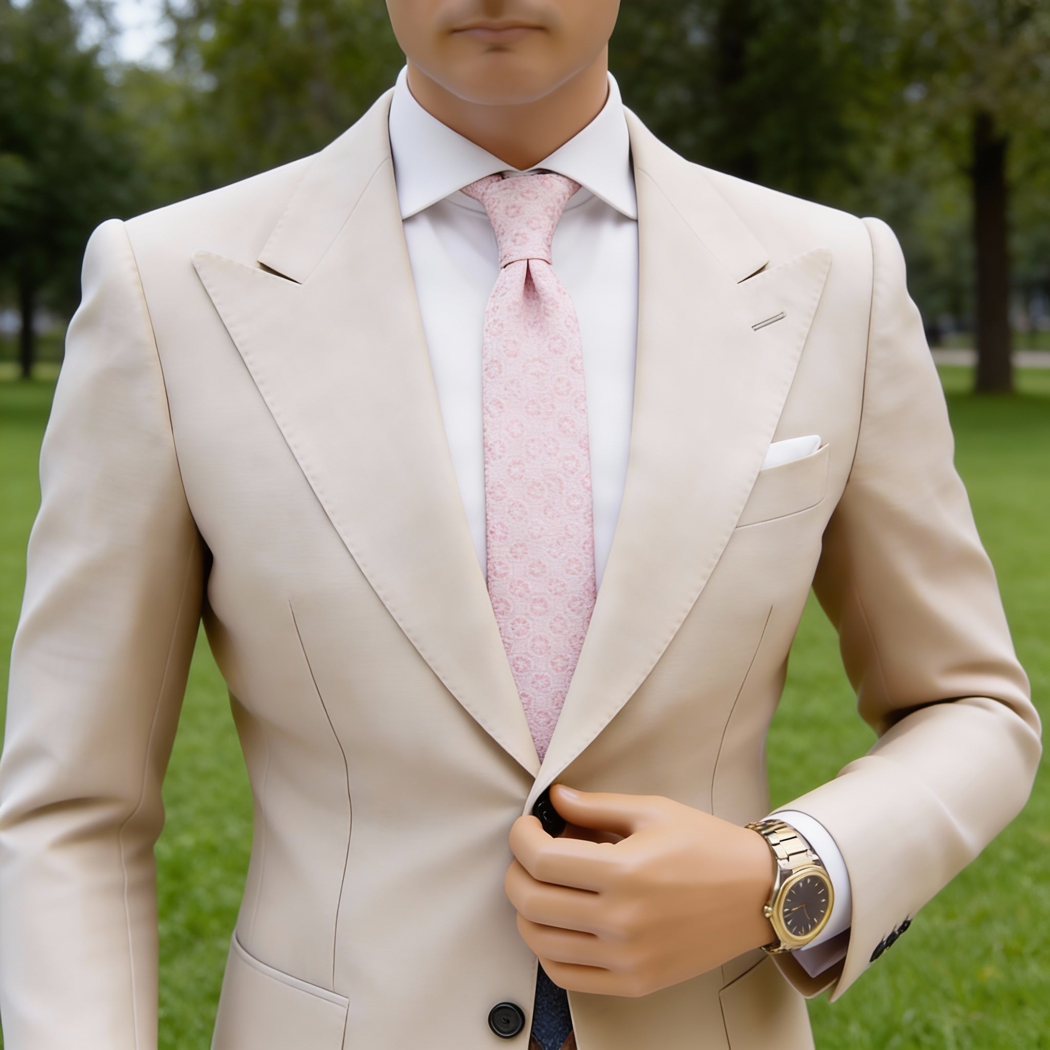 Light Pink With Pink Geometric Floral Necktie