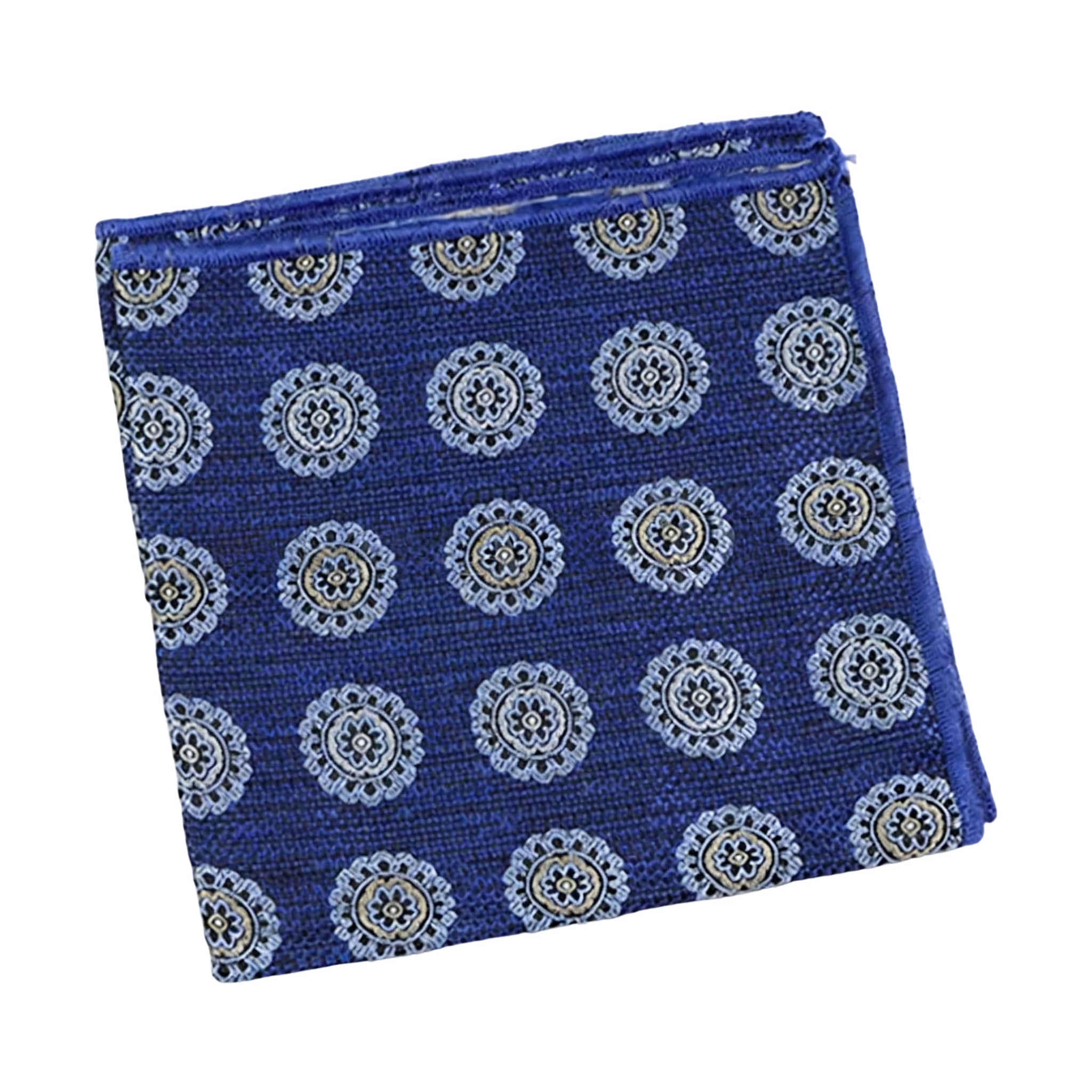 Blue White Medallion Pocket Square