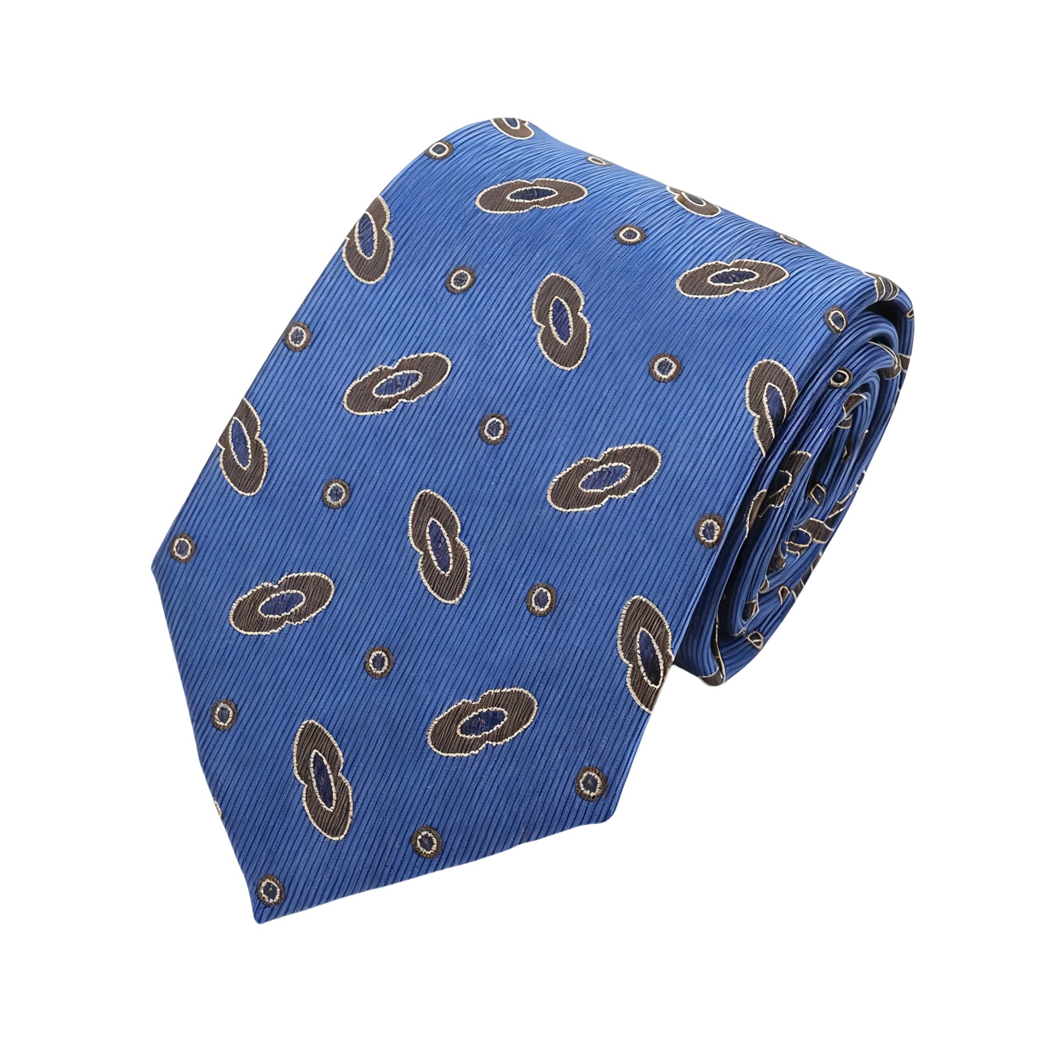 Blue With Brown Oval And Dot Necktie