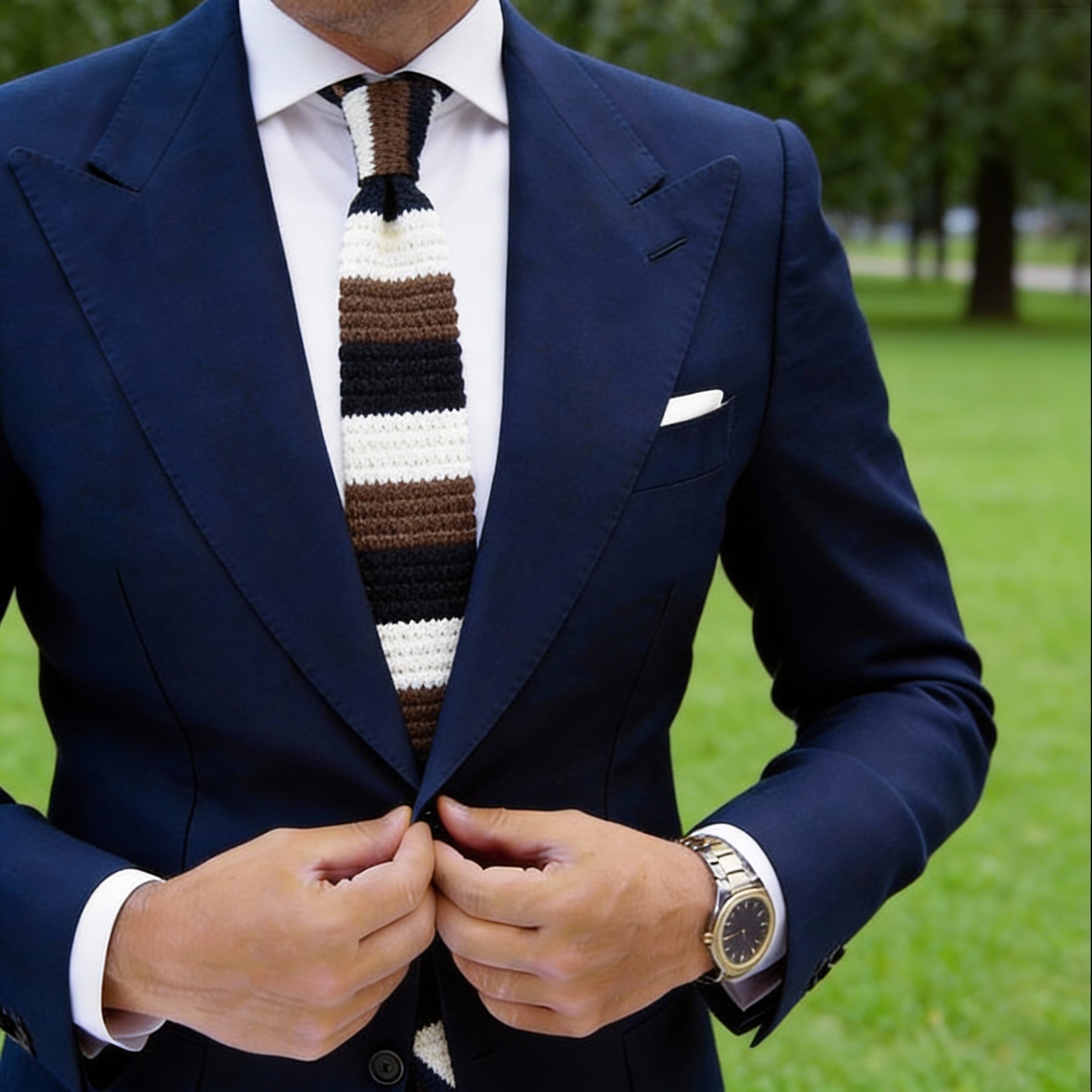 Black With White Brown Stripes Knitted Necktie
