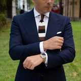 Black With White Brown Stripes Knitted Necktie