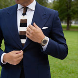Black With White Brown Stripes Knitted Necktie