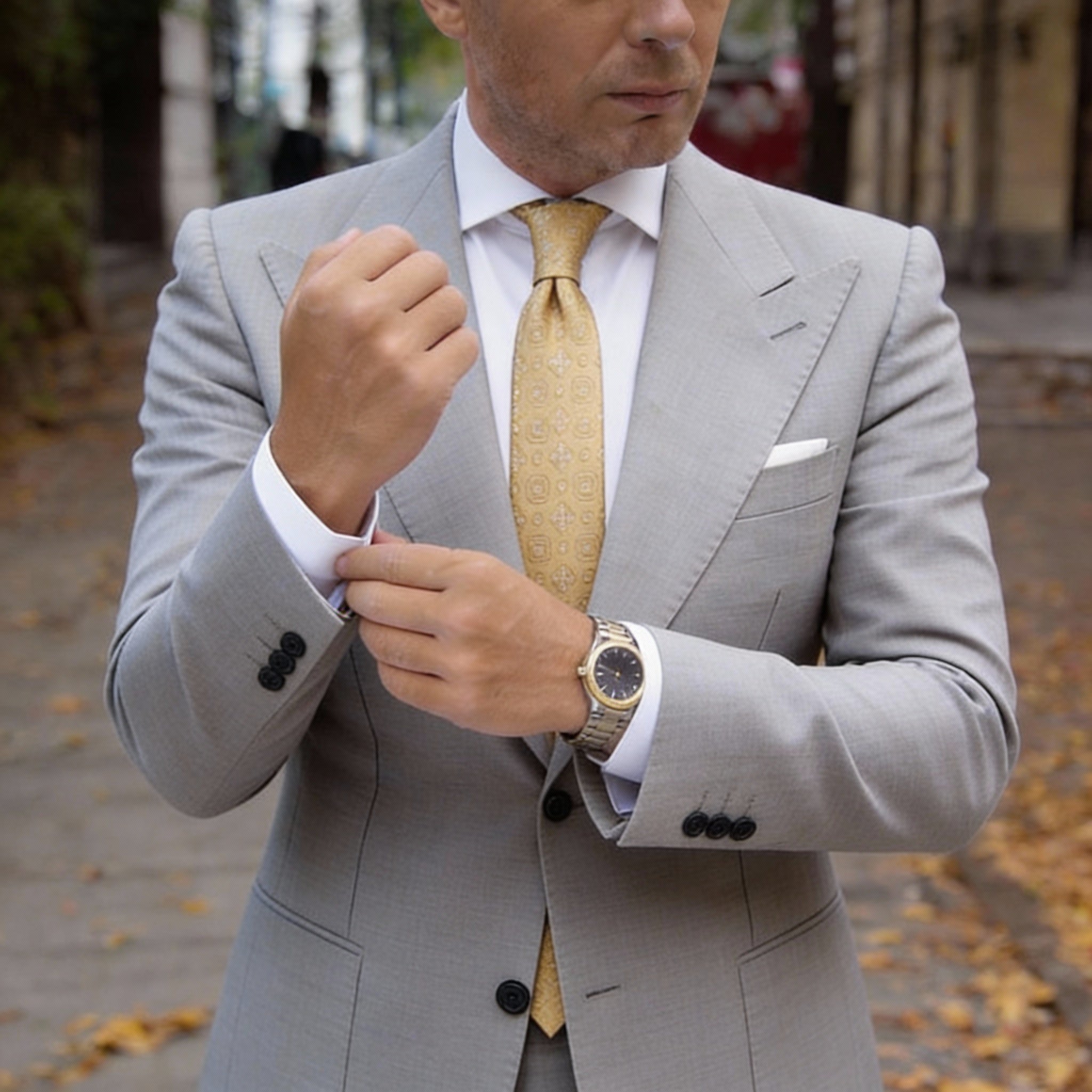 Yellow With White Geometric&Floral Necktie