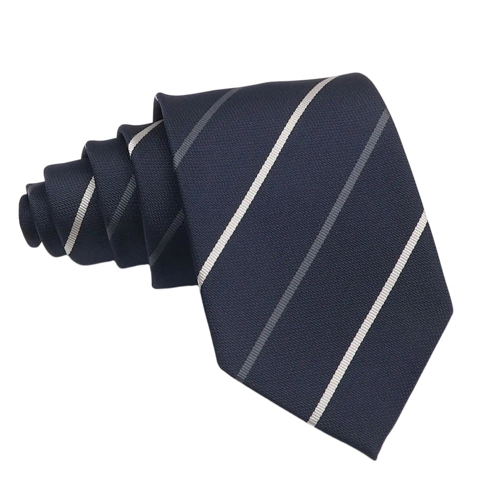 Navy Blue With White Light Gray Stripes Necktie