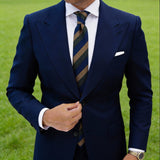 Blue With Brown Dark Green Herringbone Necktie