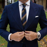 Blue With Brown Dark Green Herringbone Necktie