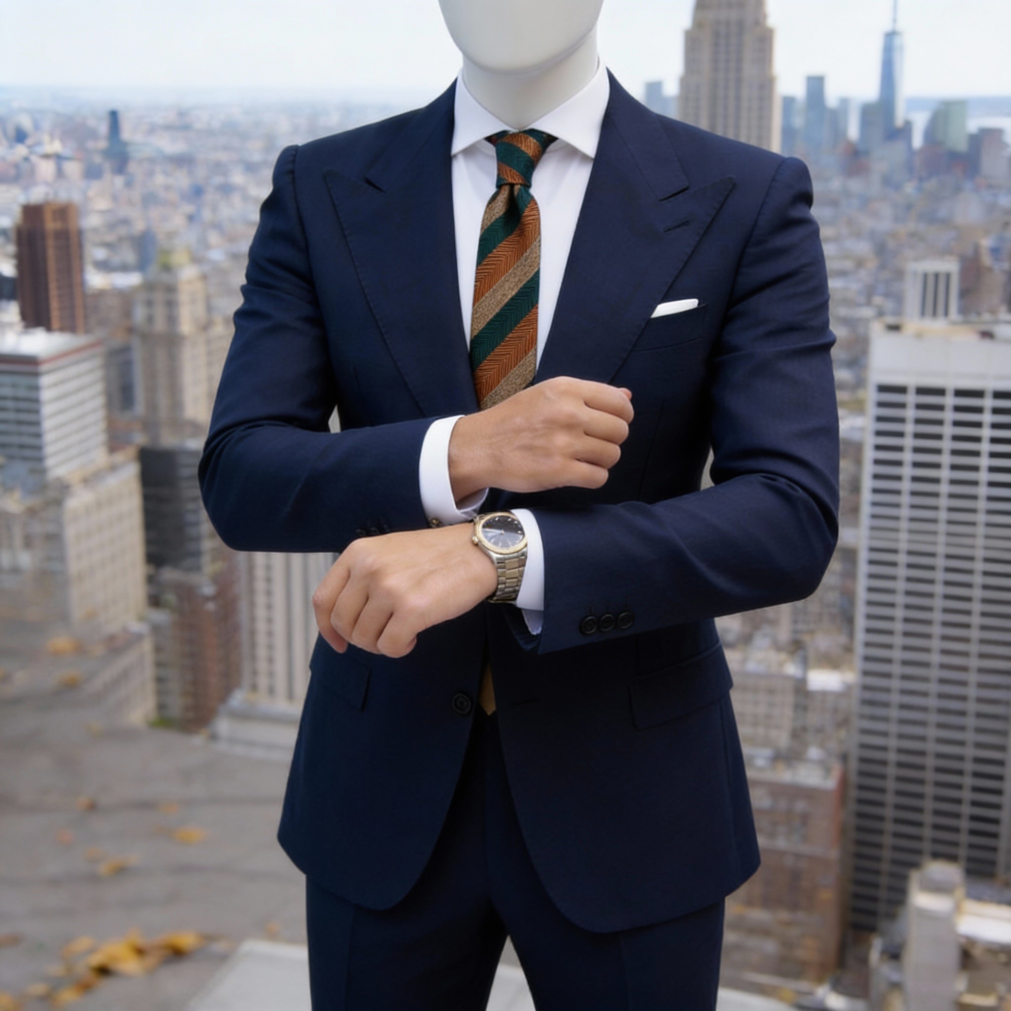 Orange Necktie with Brown Herringbone Stripes