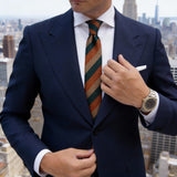 Orange Necktie with Brown Herringbone Stripes