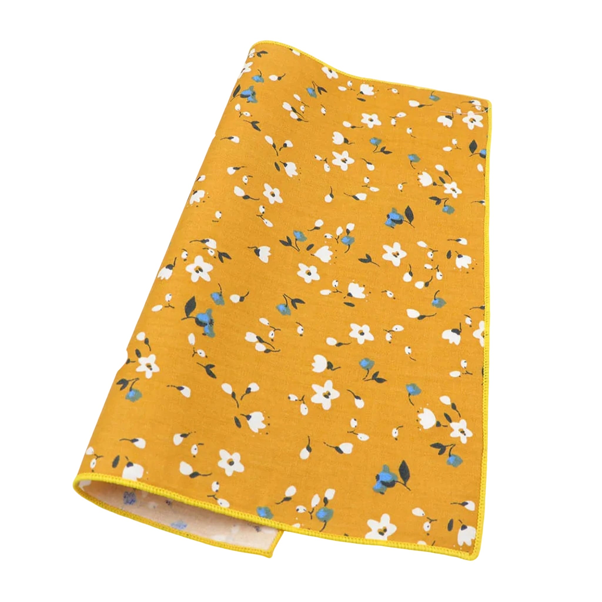 Mustard Yellow White Floral Pocket Square