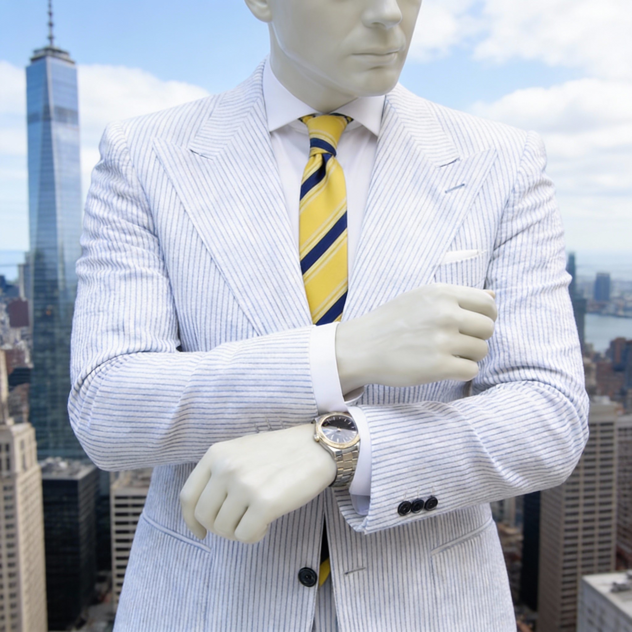 Yellow With Navy Blue Diagonal Stripes Necktie