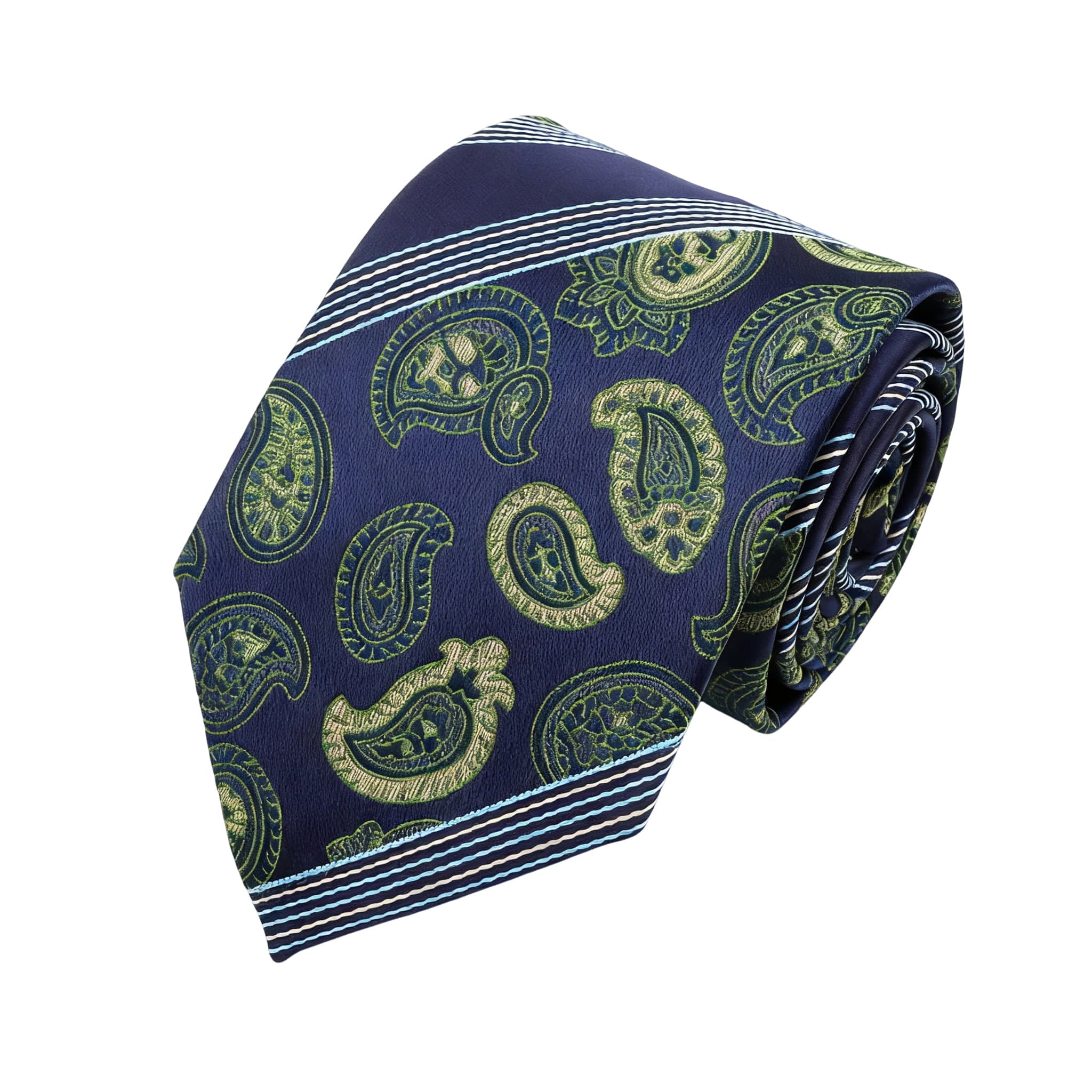 Navy Blue Green Paisley Necktie