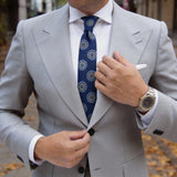 Blue with Light Blue Circular Floral Medallion Necktie