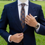 Brown Necktie with Blue Circular Floral Medallion
