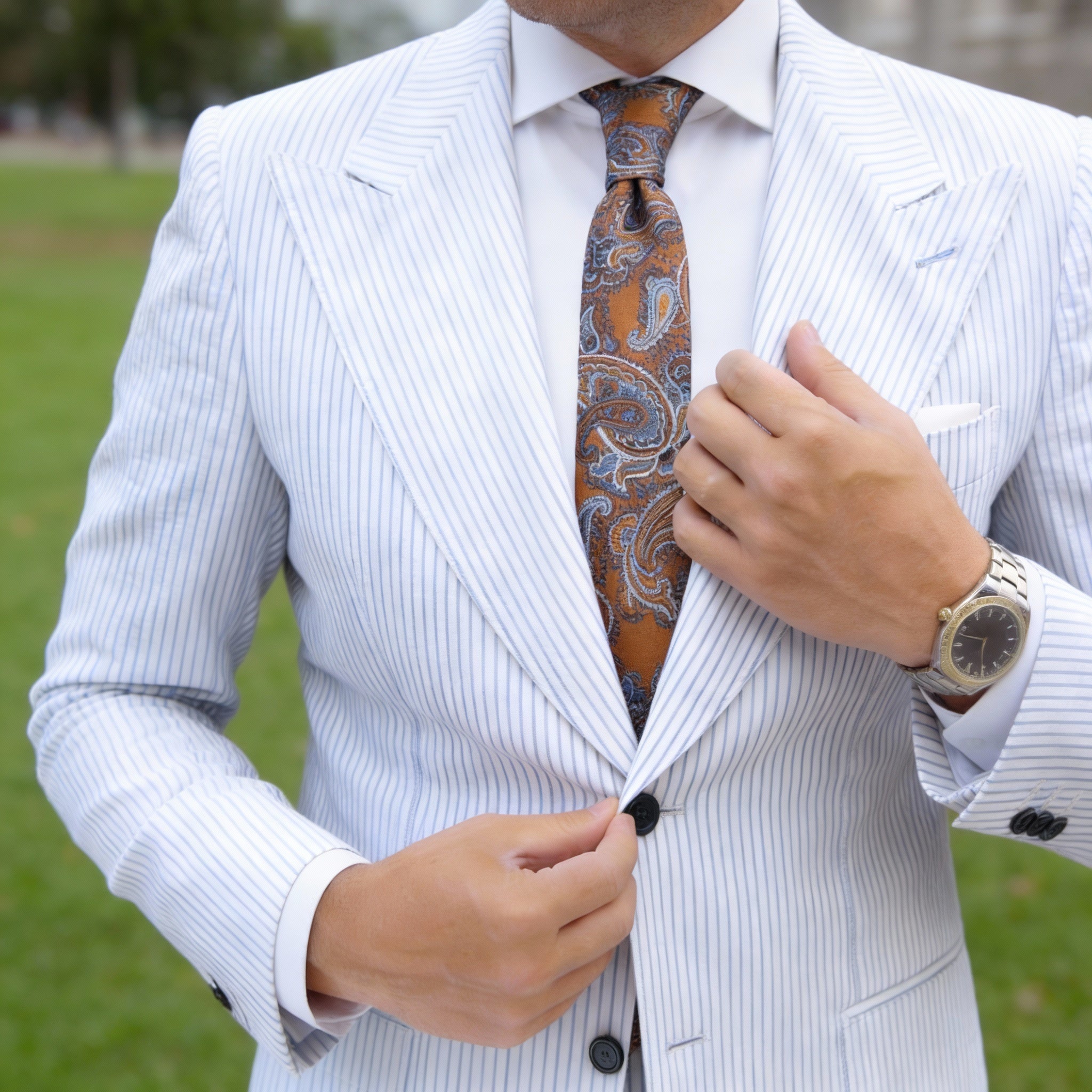 Orange With Gray Paisley Necktie