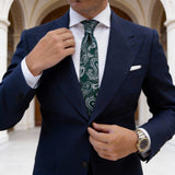 Dark Green with White Paisley Necktie