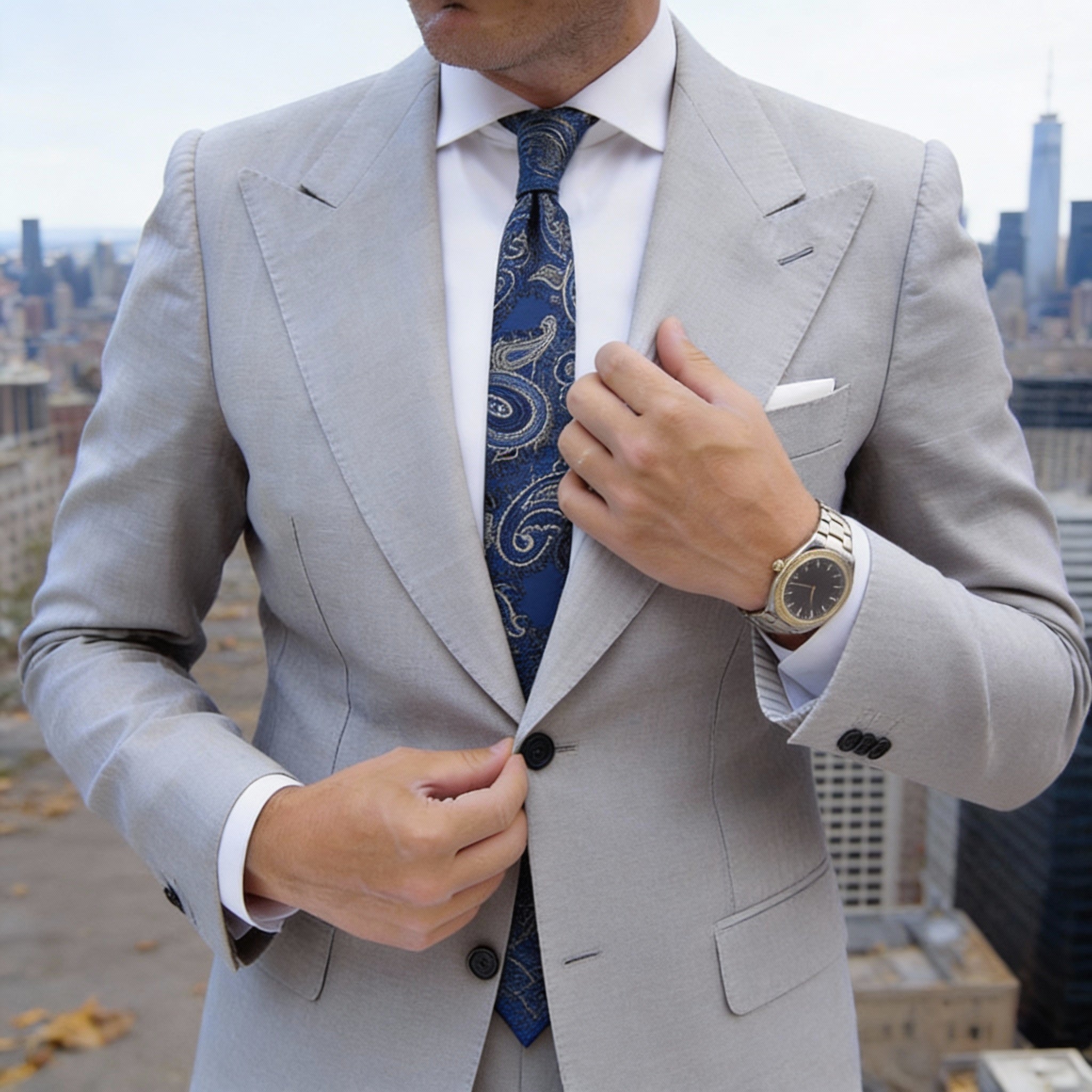 Blue With Silver Paisley Necktie