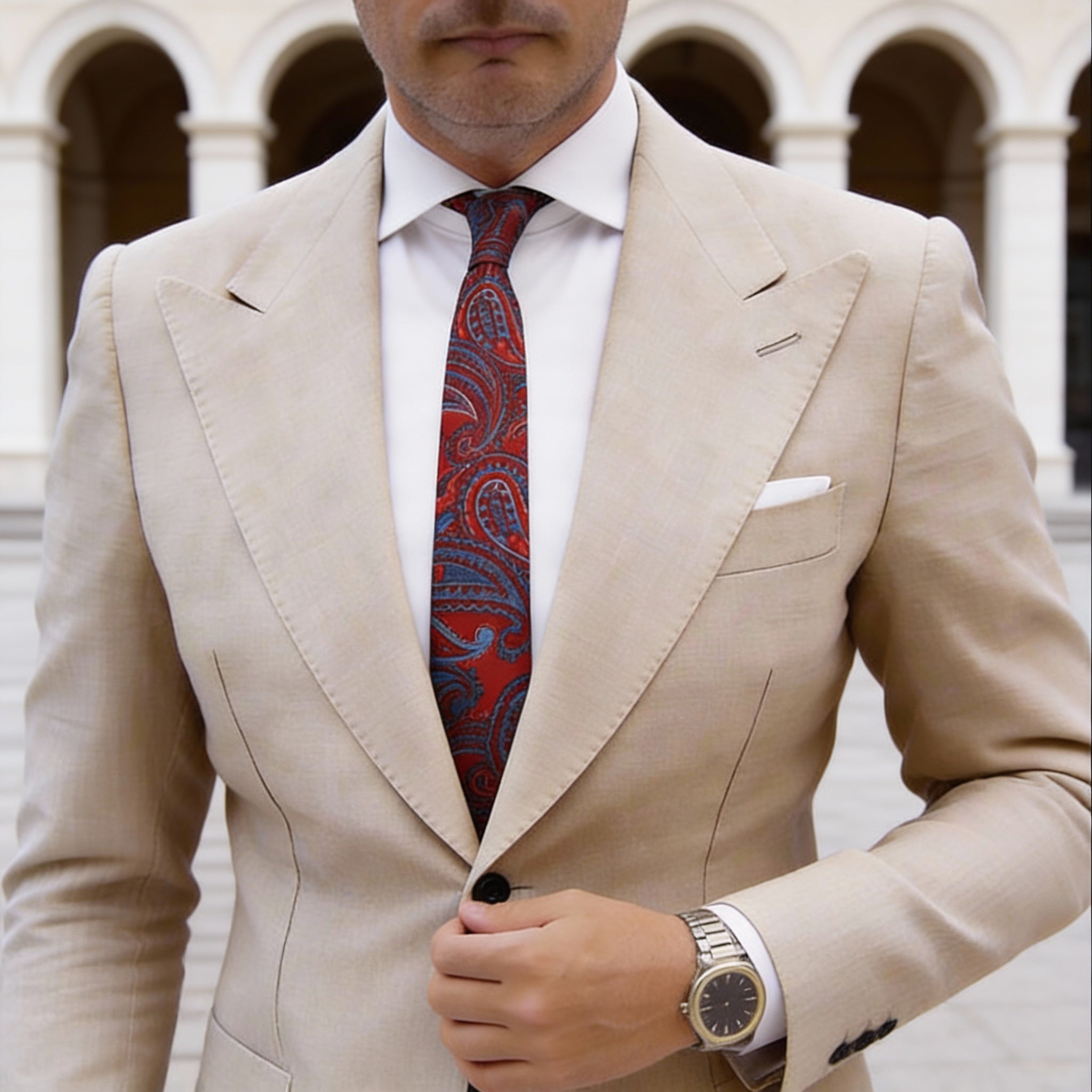 Red With Blue Paisley Necktie