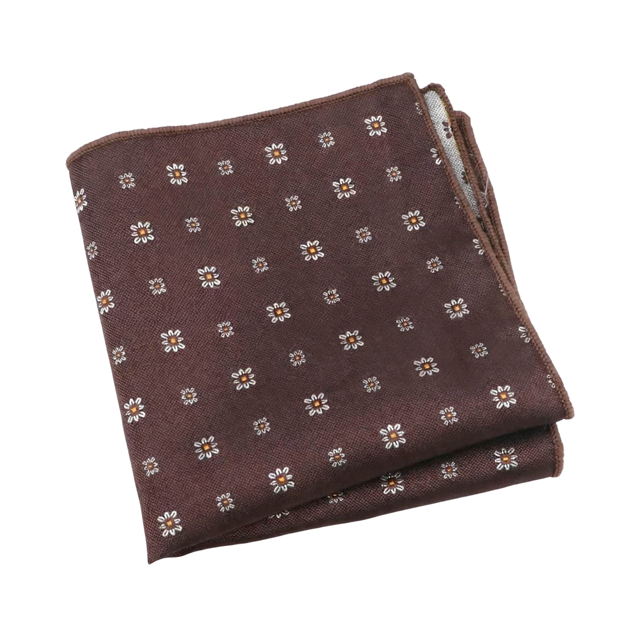 Brown White Floral Pocket Square