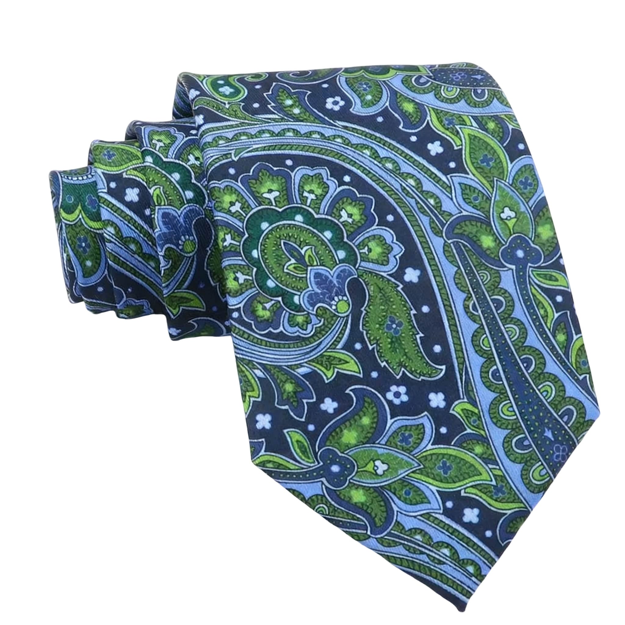 Navy Blue Green Paisley Necktie