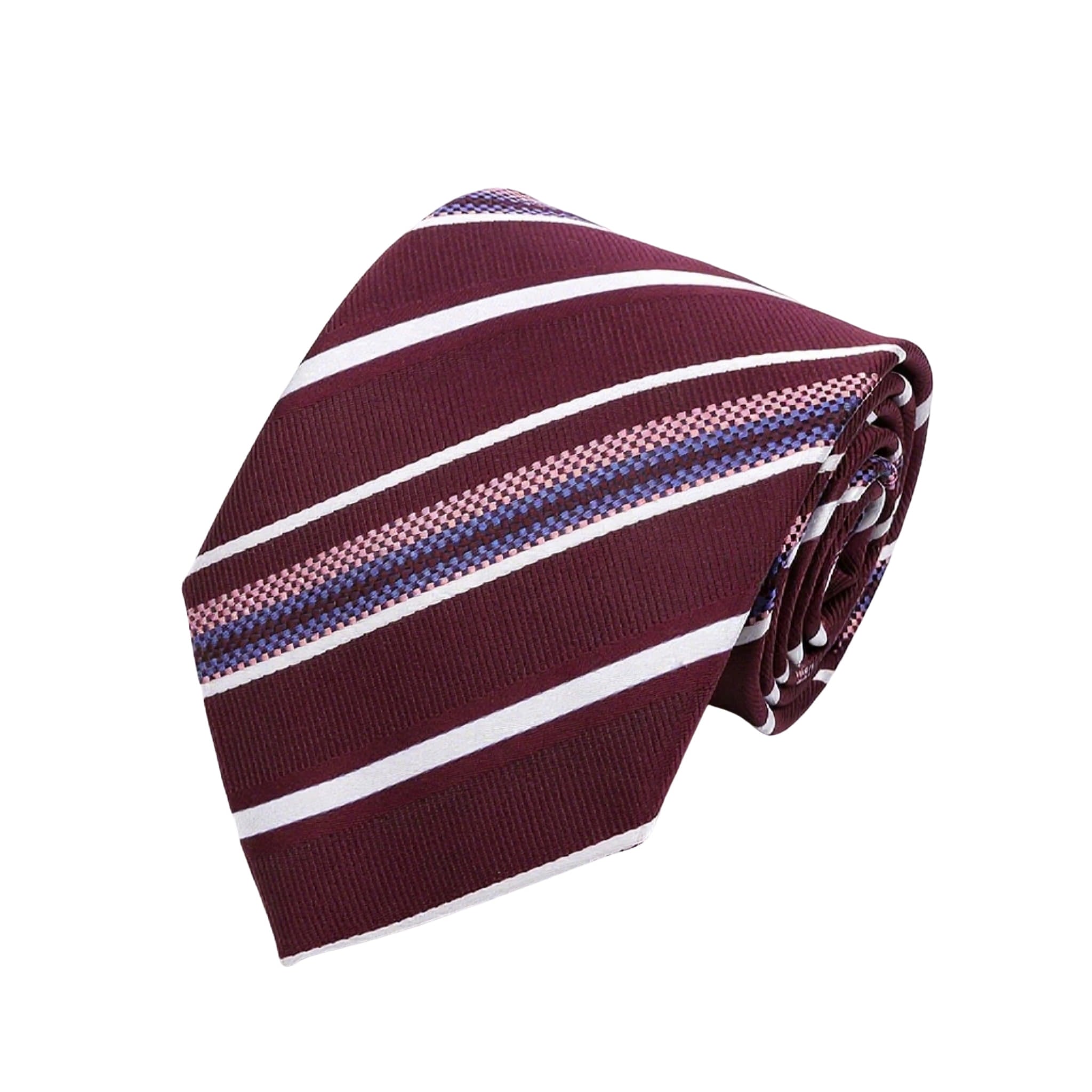 Burgundy With Pink-Purple Striped Necktie