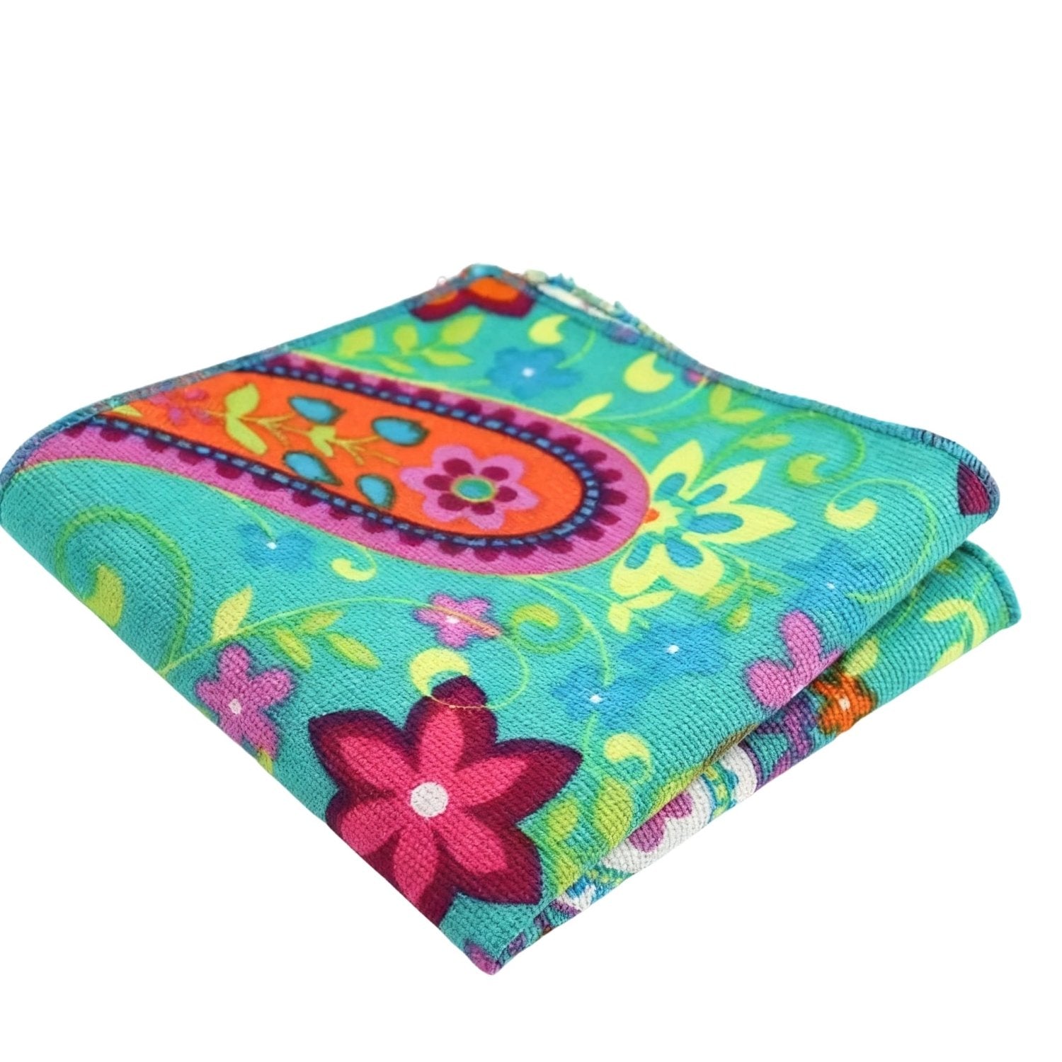 Turquoise With Colorful Floral Pocket Square