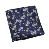 Navy Blue Silver Floral Pocket Square