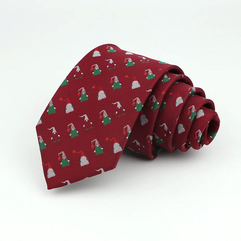Burgundy With Green And White Gnome Necktie