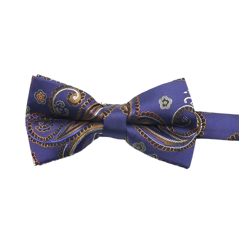 Navy Blue Gold Paisley Bowtie