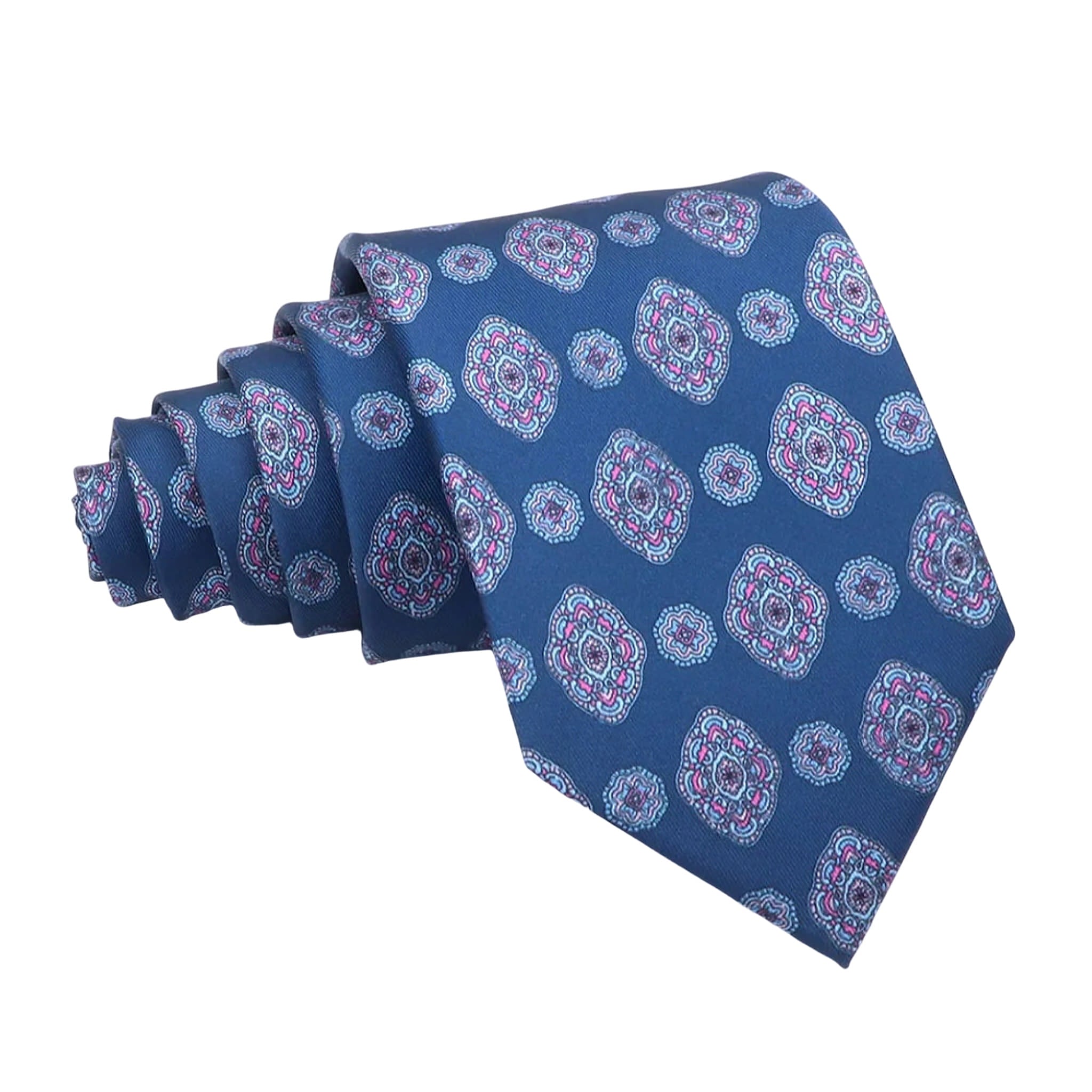 Navy Blue Pink Geometric Necktie