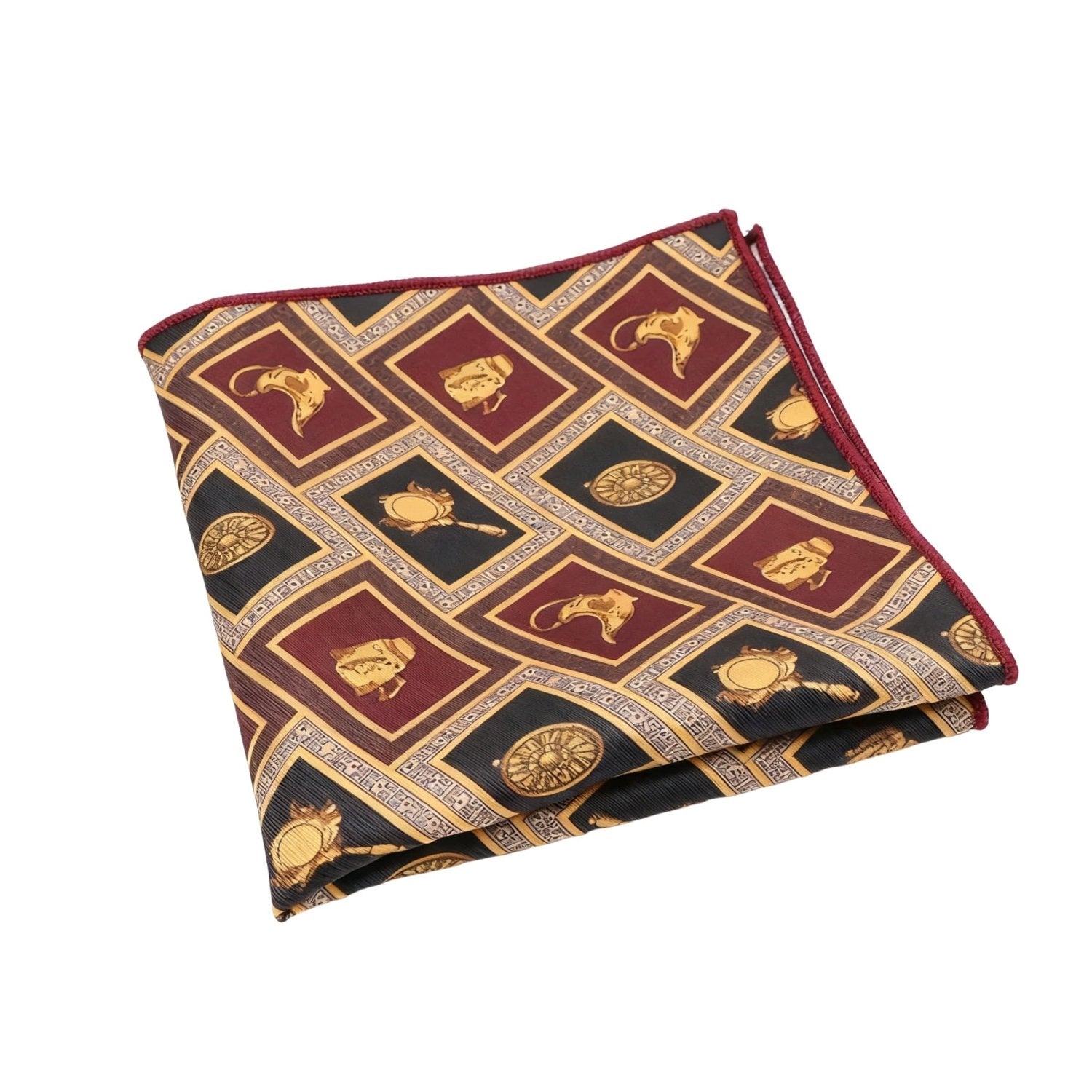 Maroon With Gold Motifs Pocket Square