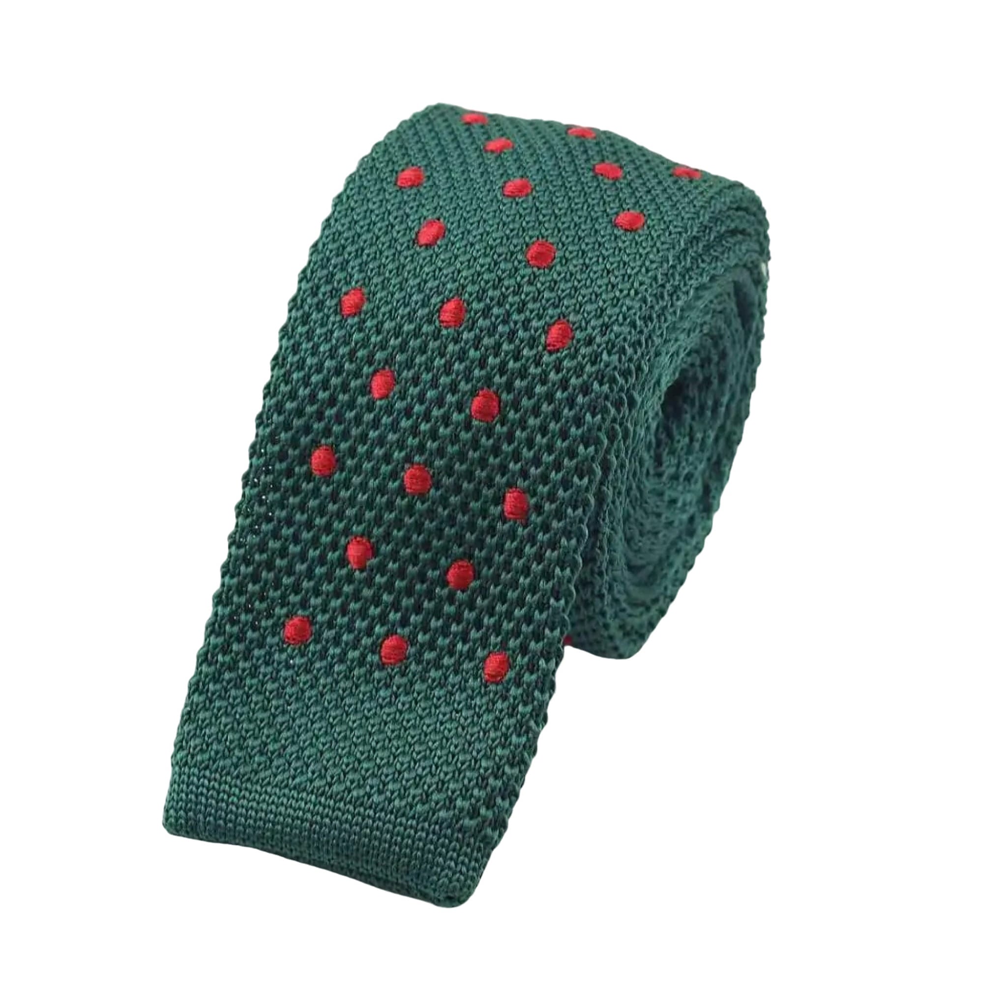 Dark Green Red Dot Knitted Tie